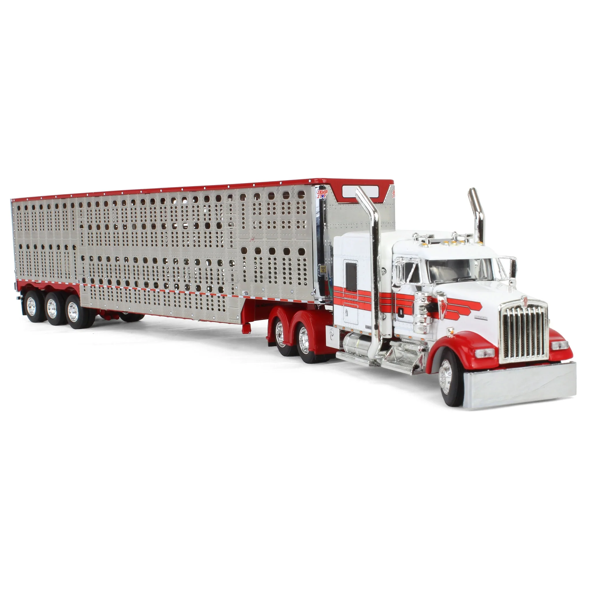 1/64 Red & White Kenworth Truck with Wilson Livestock Trailer, DCP by First Gear - Image 2