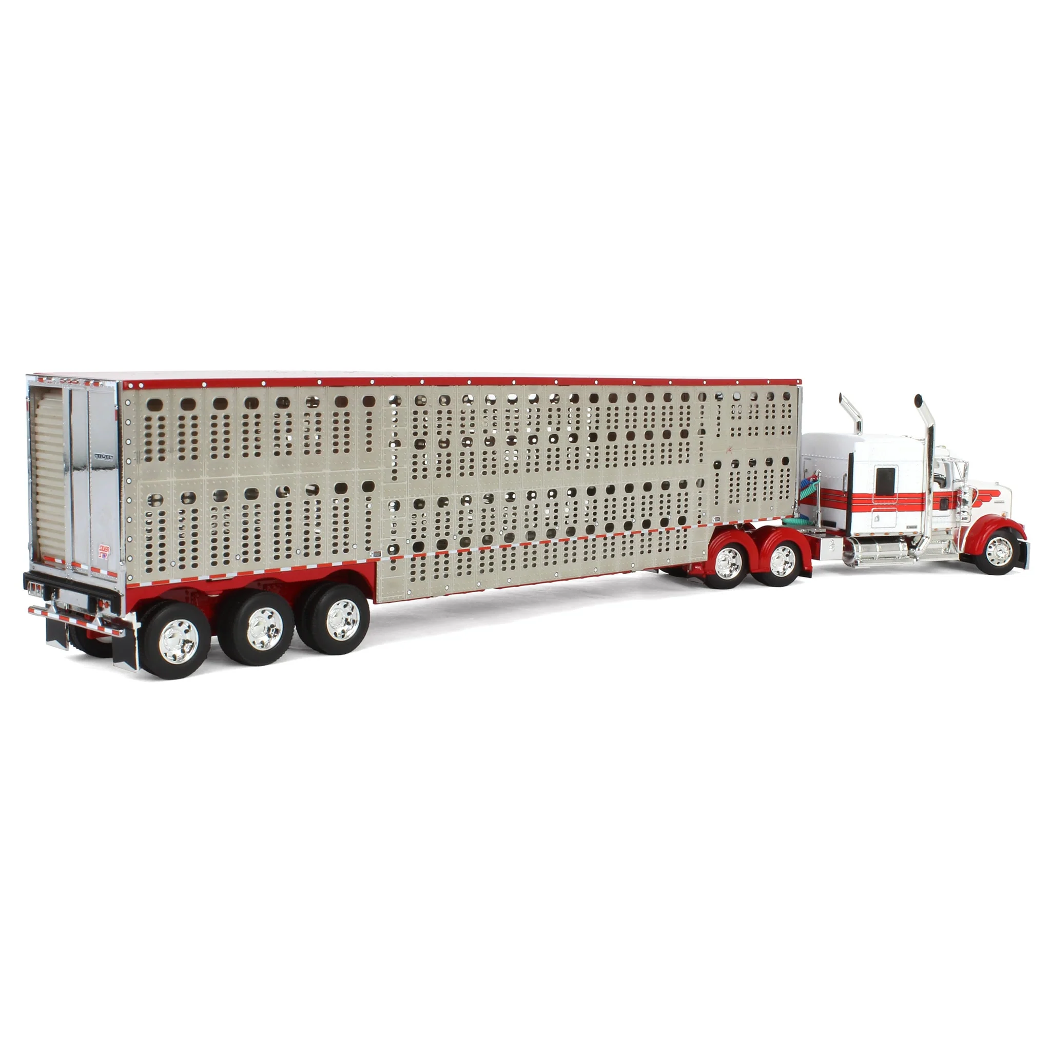 1/64 Red & White Kenworth Truck with Wilson Livestock Trailer, DCP by First Gear - Image 3