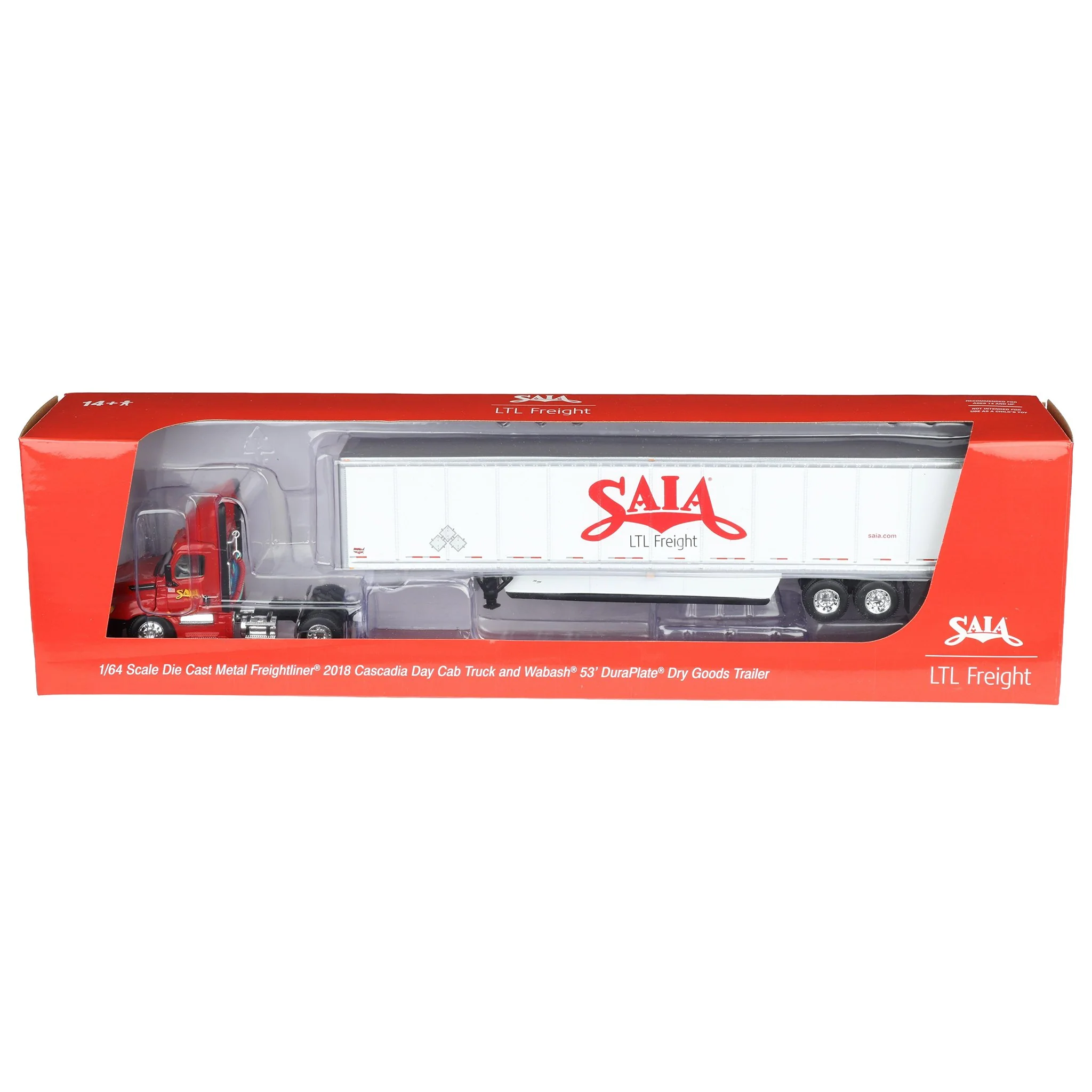 1/64 SAIA Freightliner 2018 Cascadia Day Cab Semi Truck with Wabash 53' Duraplate Dry Goods Trailer, DCP by First Gear - Image 7