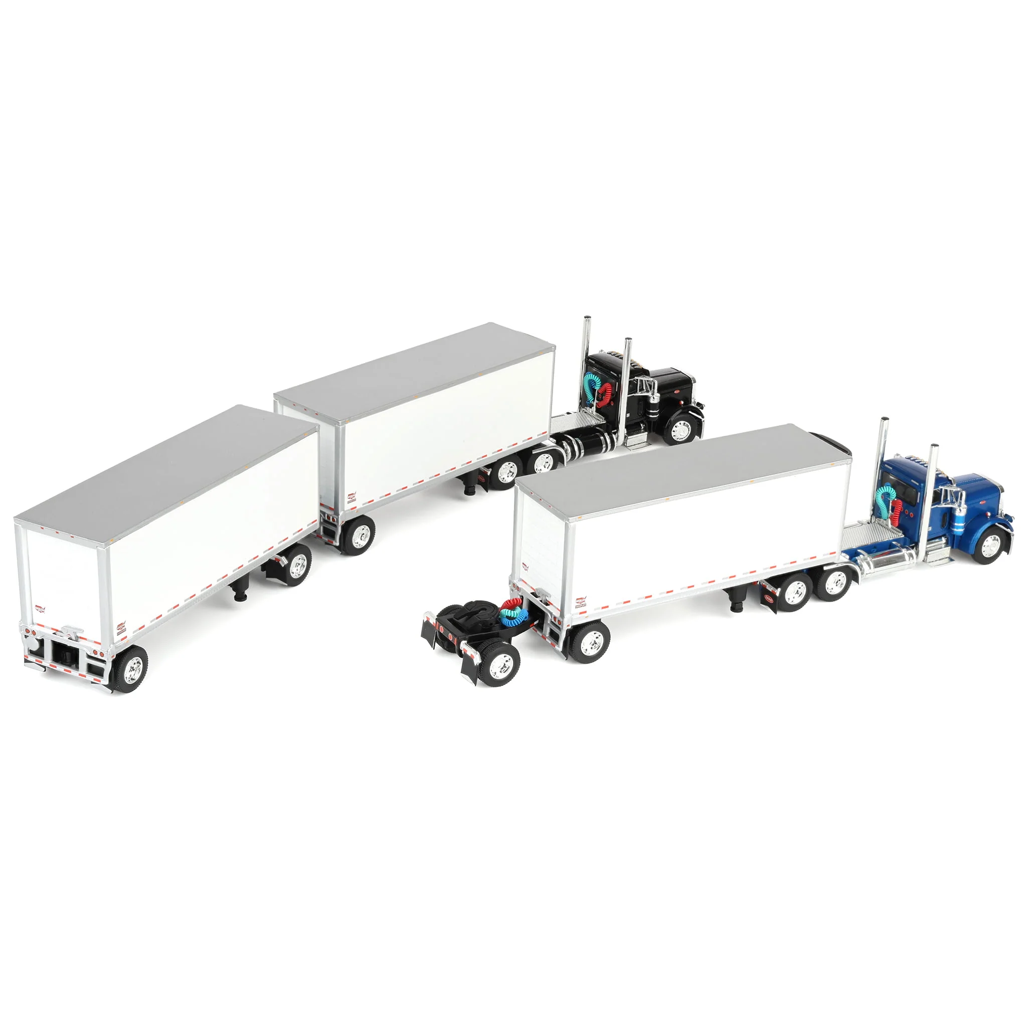 1/64 Set of 2 Peterbilt 379 Semi Trucks (Blue & Black) with 3 Pup Trailers & 2 Dollies, DCP by First Gear - Image 3