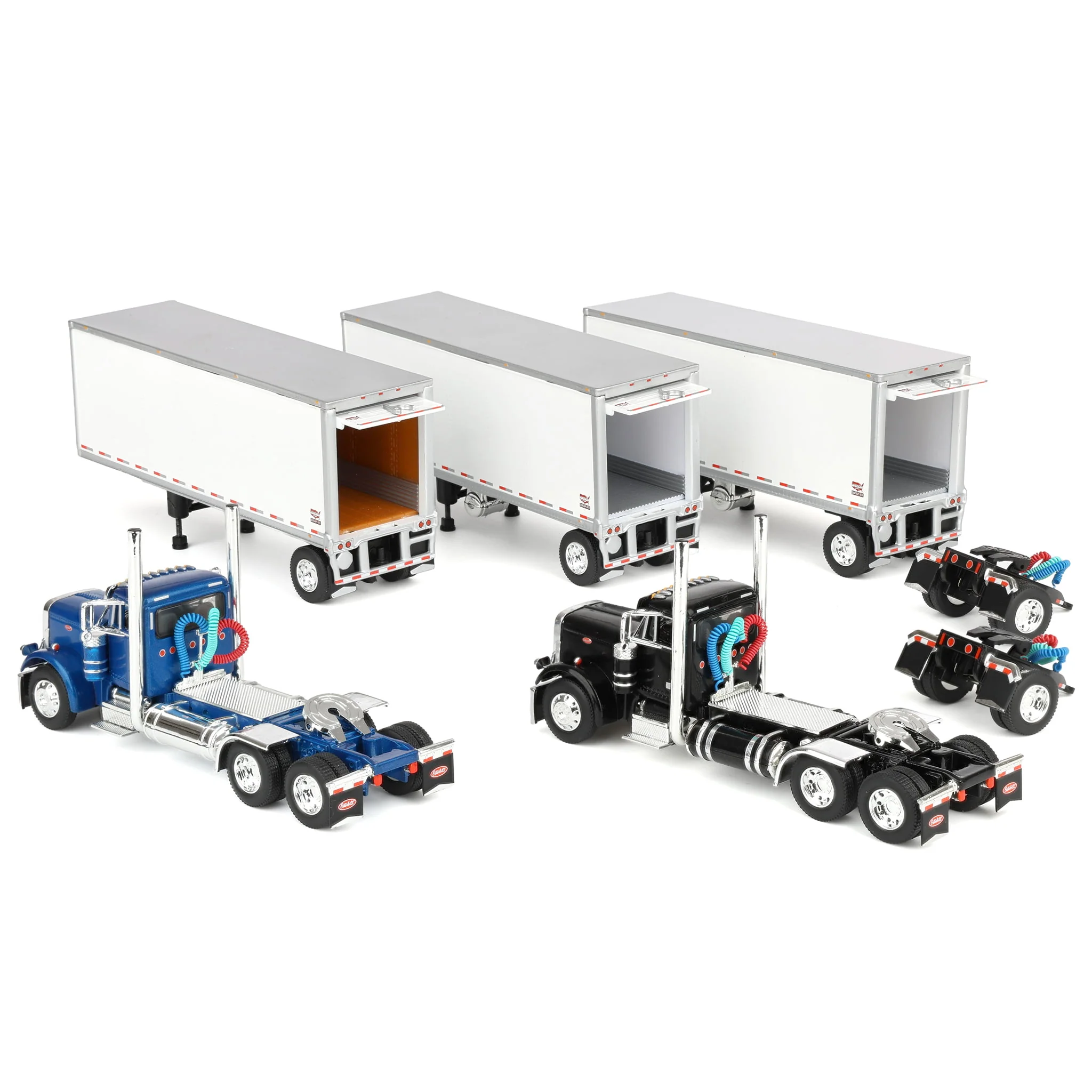 1/64 Set of 2 Peterbilt 379 Semi Trucks (Blue & Black) with 3 Pup Trailers & 2 Dollies, DCP by First Gear - Image 5