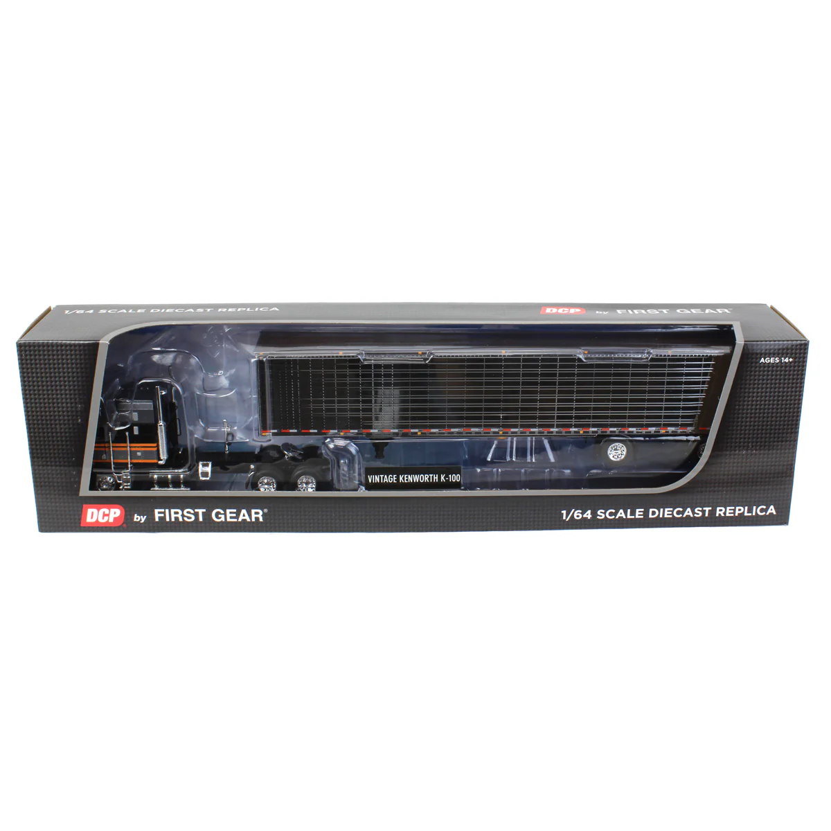 1/64 Kenworth K100 Aerodyne Long Frame Semi Truck with Chrome Van Trailer, Silver/Black, DCP by First Gear - Image 5