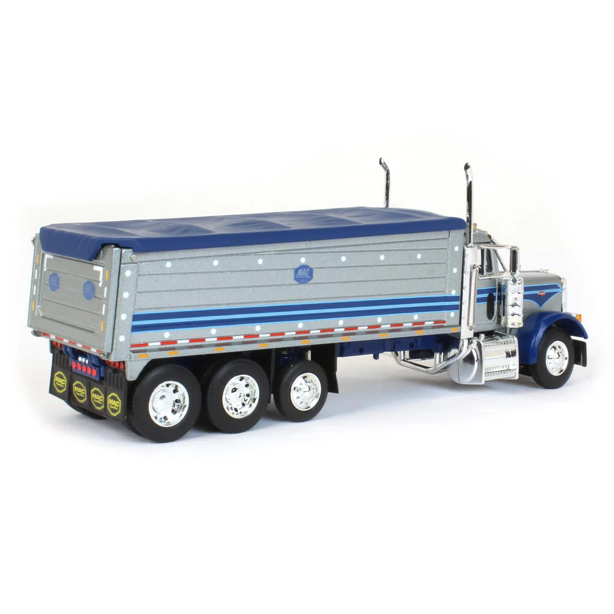 1/64 Silver/Blue Peterbilt 379 Semi Truck with Tri-Axle MAC Dump Body, DCP by First Gear - Image 3
