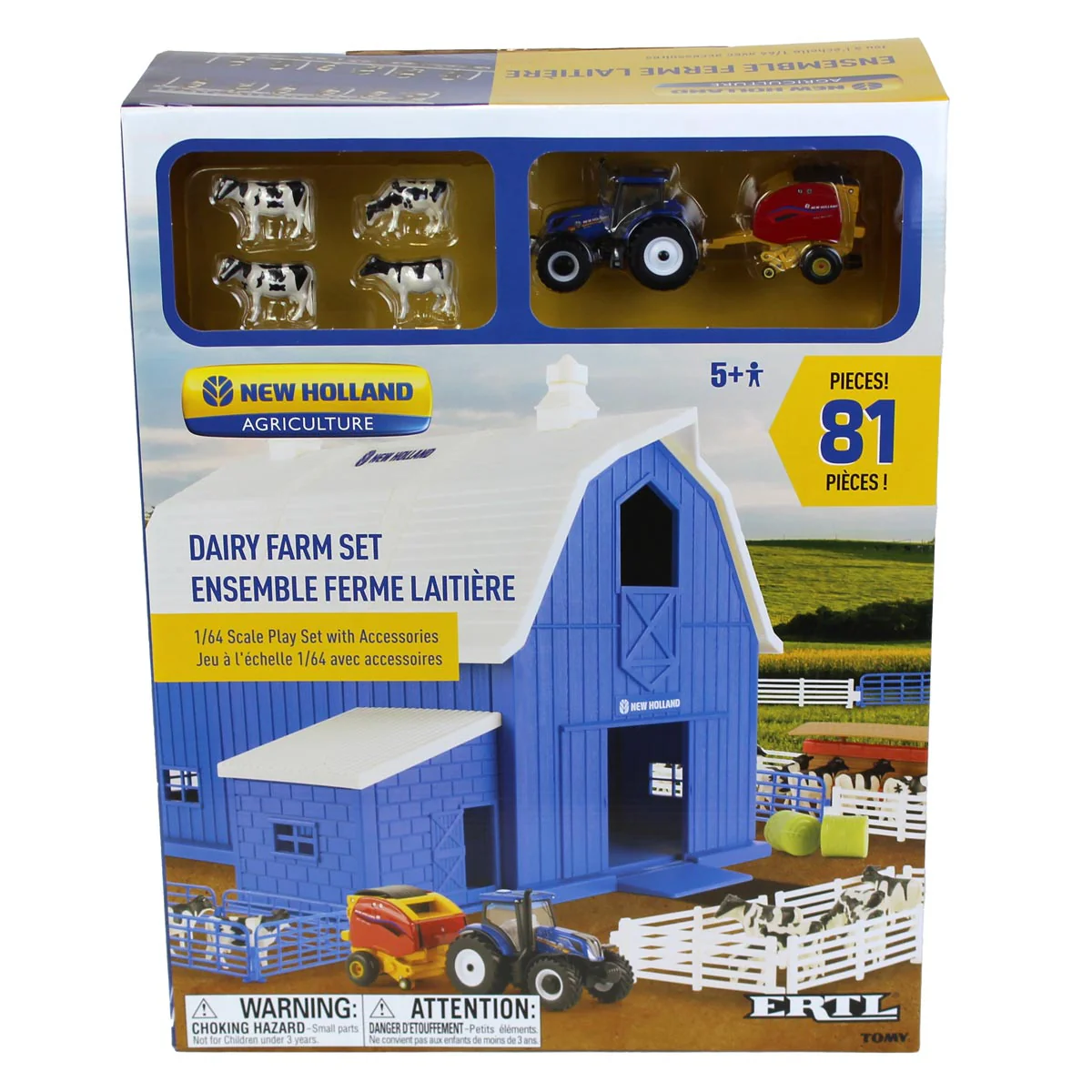 1/64 Special Edition New Holland Dairy Barn Set with T6.164 Tractor and Roll-Belt 560 Baler - Image 8