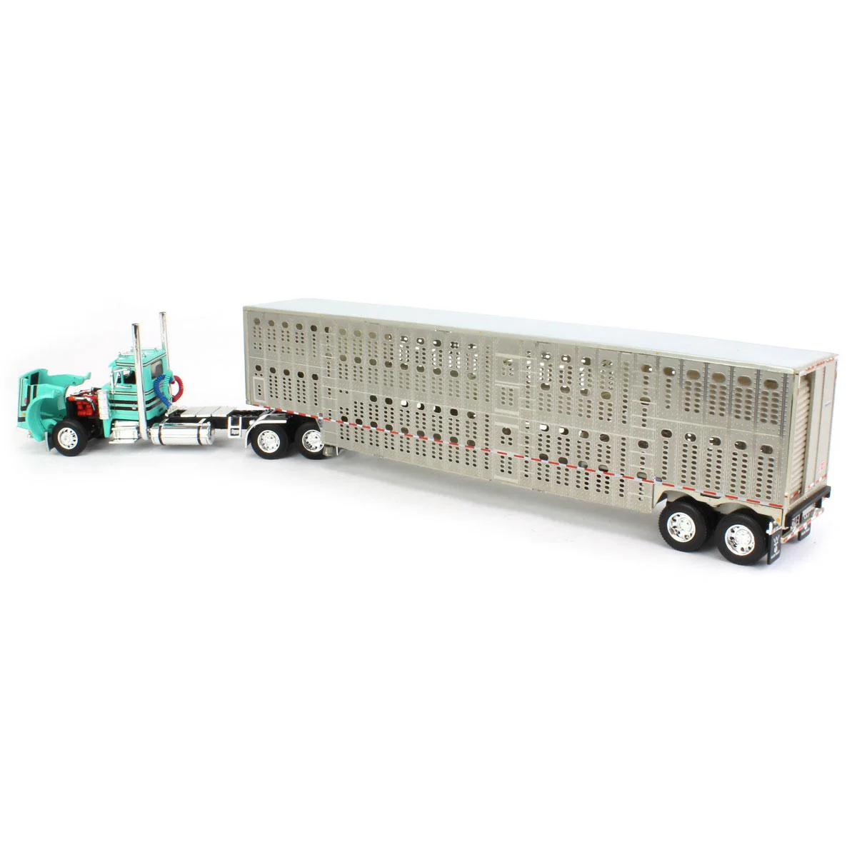 1/64 Peterbilt 359 Day Cab Semi Truck with Wilson Silverstar Livestock Trailer, Teal & Black, DCP by First Gear - Image 4