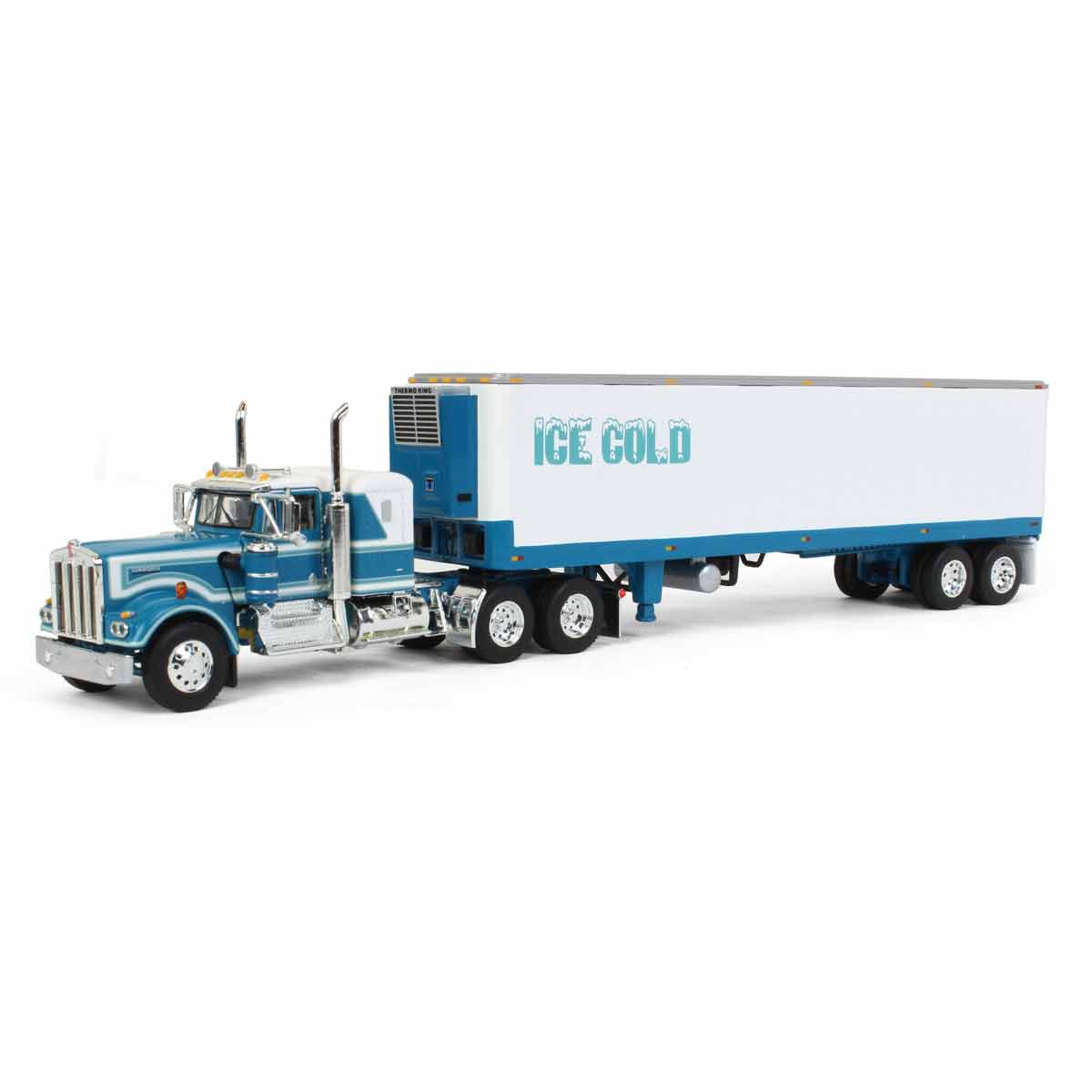 1/64 Teal Kenworth W900A Semi Truck with 40ft Vintage Reefer Trailer, ICE COLD, DCP by First Gear