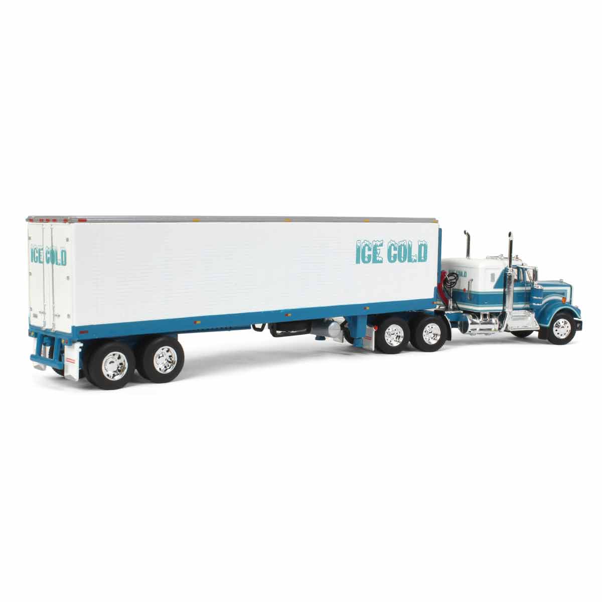 1/64 Teal Kenworth W900A Semi Truck with 40ft Vintage Reefer Trailer, ICE COLD, DCP by First Gear - Image 3