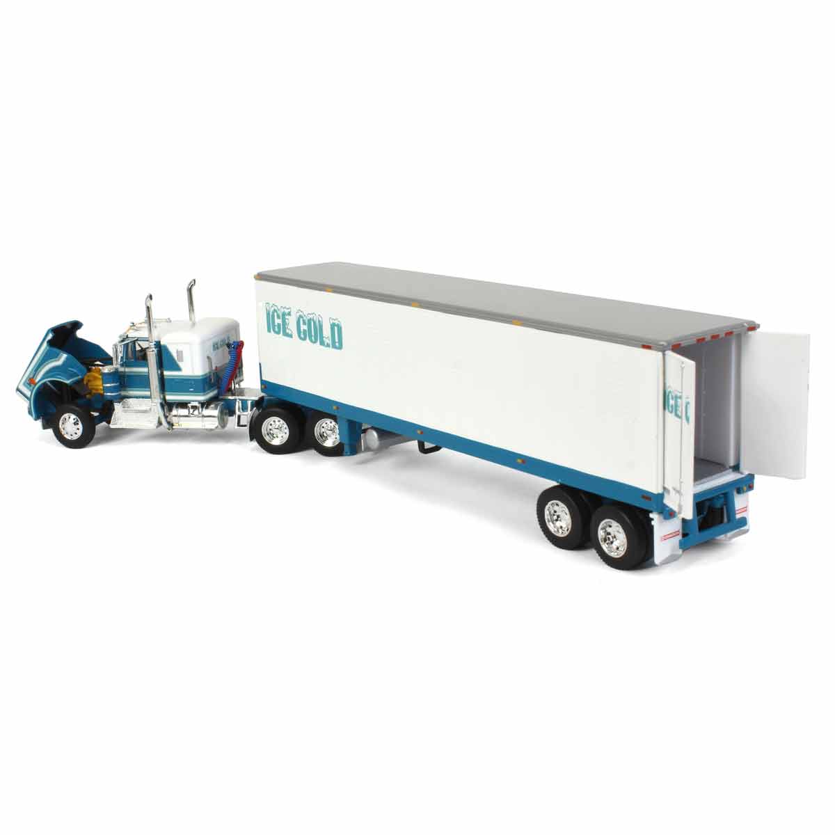 1/64 Teal Kenworth W900A Semi Truck with 40ft Vintage Reefer Trailer, ICE COLD, DCP by First Gear - Image 4