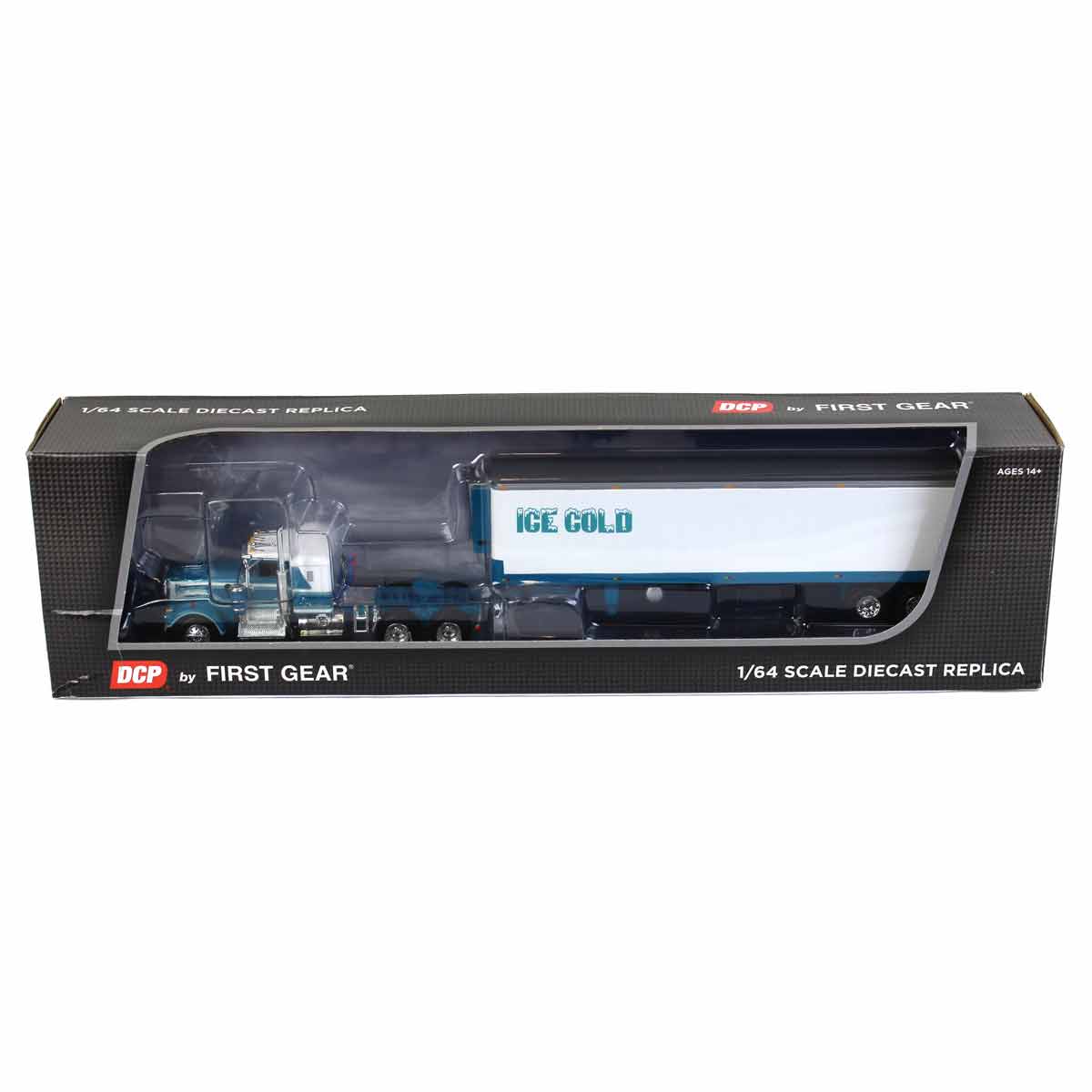 1/64 Teal Kenworth W900A Semi Truck with 40ft Vintage Reefer Trailer, ICE COLD, DCP by First Gear - Image 5