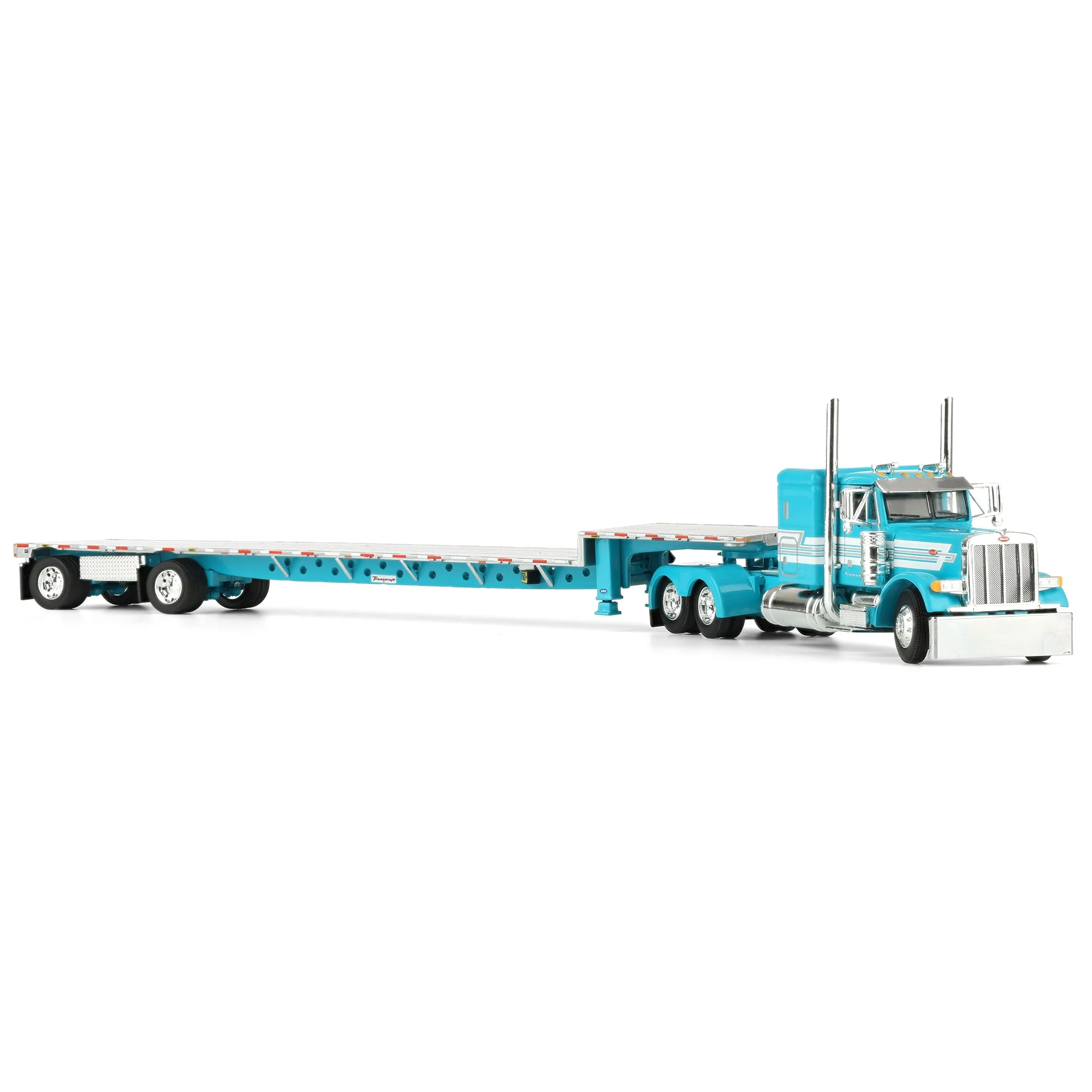 1/64 Teal Peterbilt 379 with 48in Flattop Sleeper & Transcraft Step Deck Trailer, DCP by First Gear - Image 2