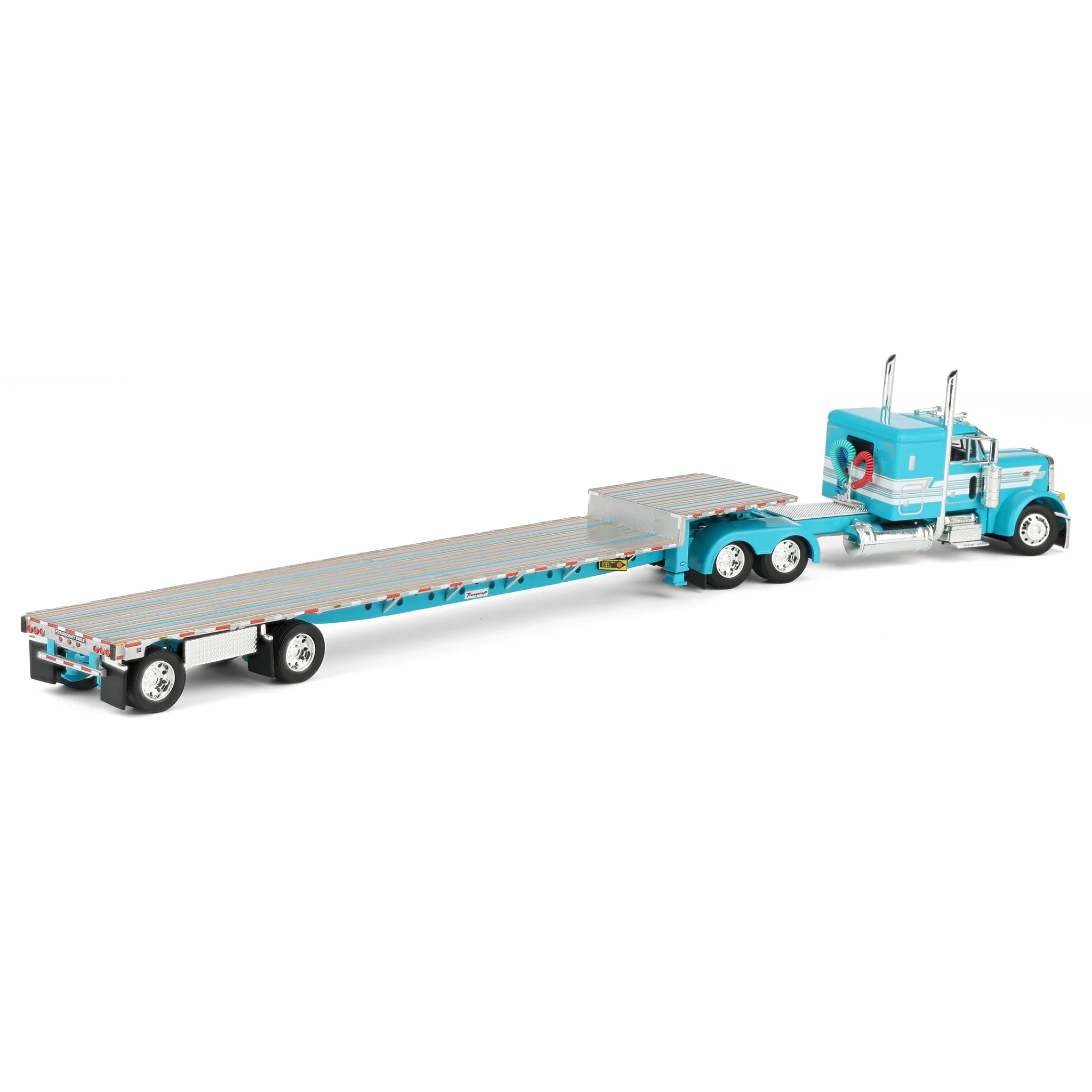 1/64 Teal Peterbilt 379 with 48in Flattop Sleeper & Transcraft Step Deck Trailer, DCP by First Gear - Image 3