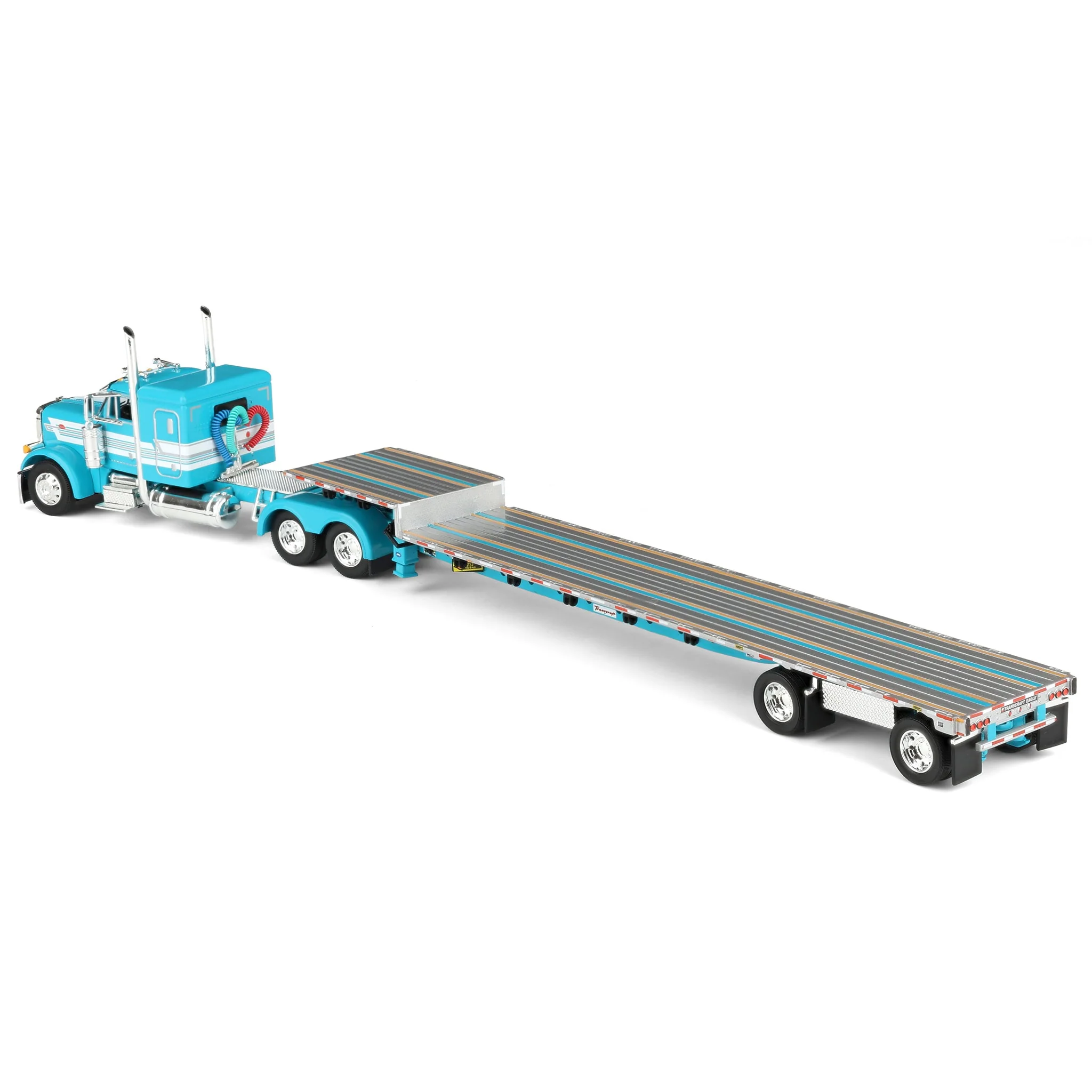 1/64 Teal Peterbilt 379 with 48in Flattop Sleeper & Transcraft Step Deck Trailer, DCP by First Gear - Image 4