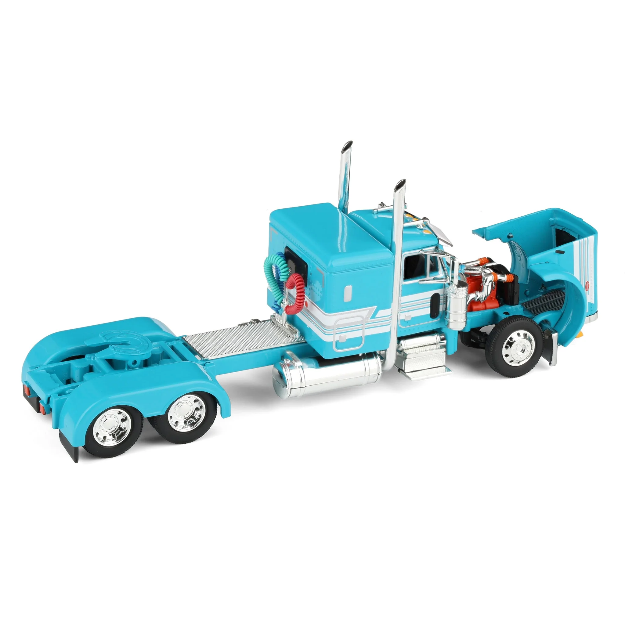 1/64 Teal Peterbilt 379 with 48in Flattop Sleeper & Transcraft Step Deck Trailer, DCP by First Gear - Image 5