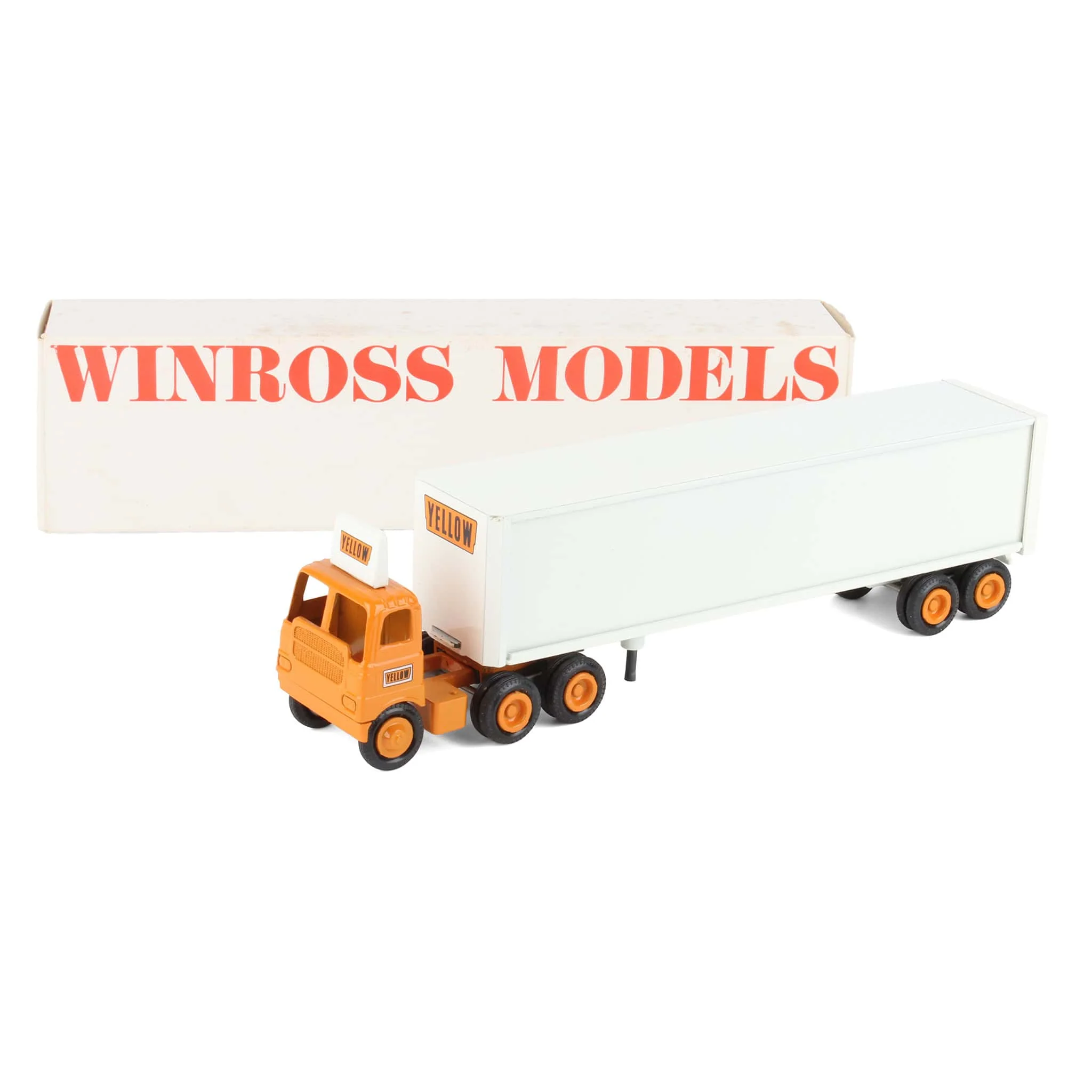 1/64 Truck by Winross, Yellow Freight White Box Trailer, Orange Cab