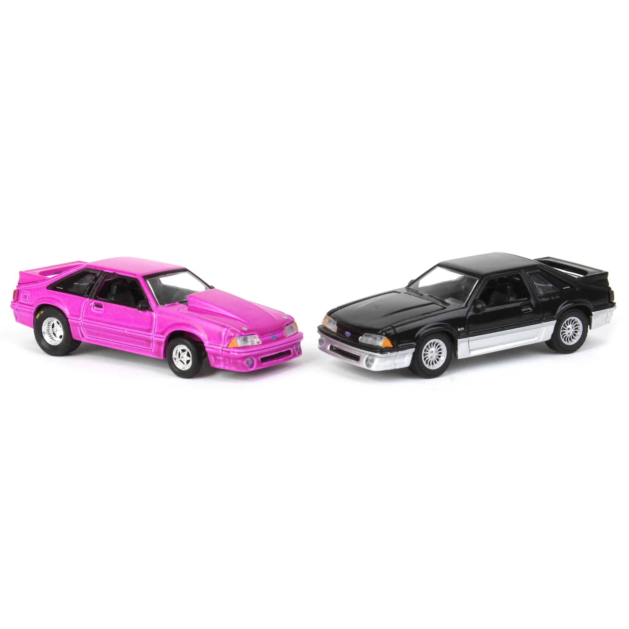 1/64 Twin Pack 1988 Ford Mustang GT Stock & Modified Set, Black/Silver & Pink, LP Diecast Project Garage - Image 2
