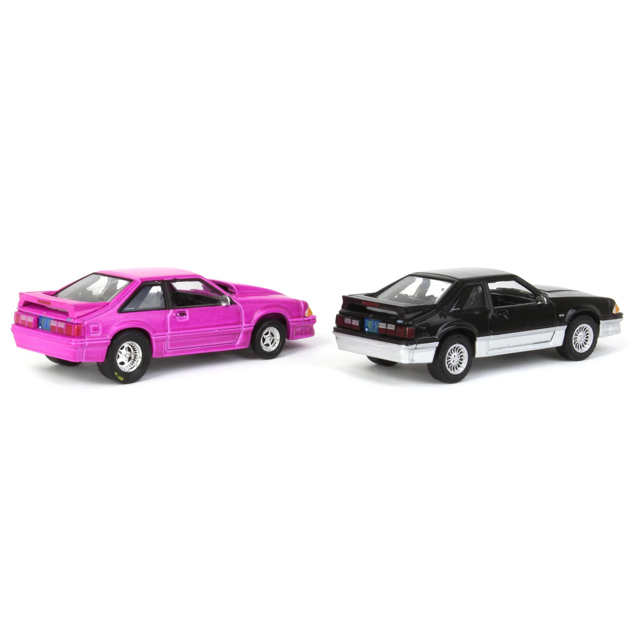 1/64 Twin Pack 1988 Ford Mustang GT Stock & Modified Set, Black/Silver & Pink, LP Diecast Project Garage - Image 3