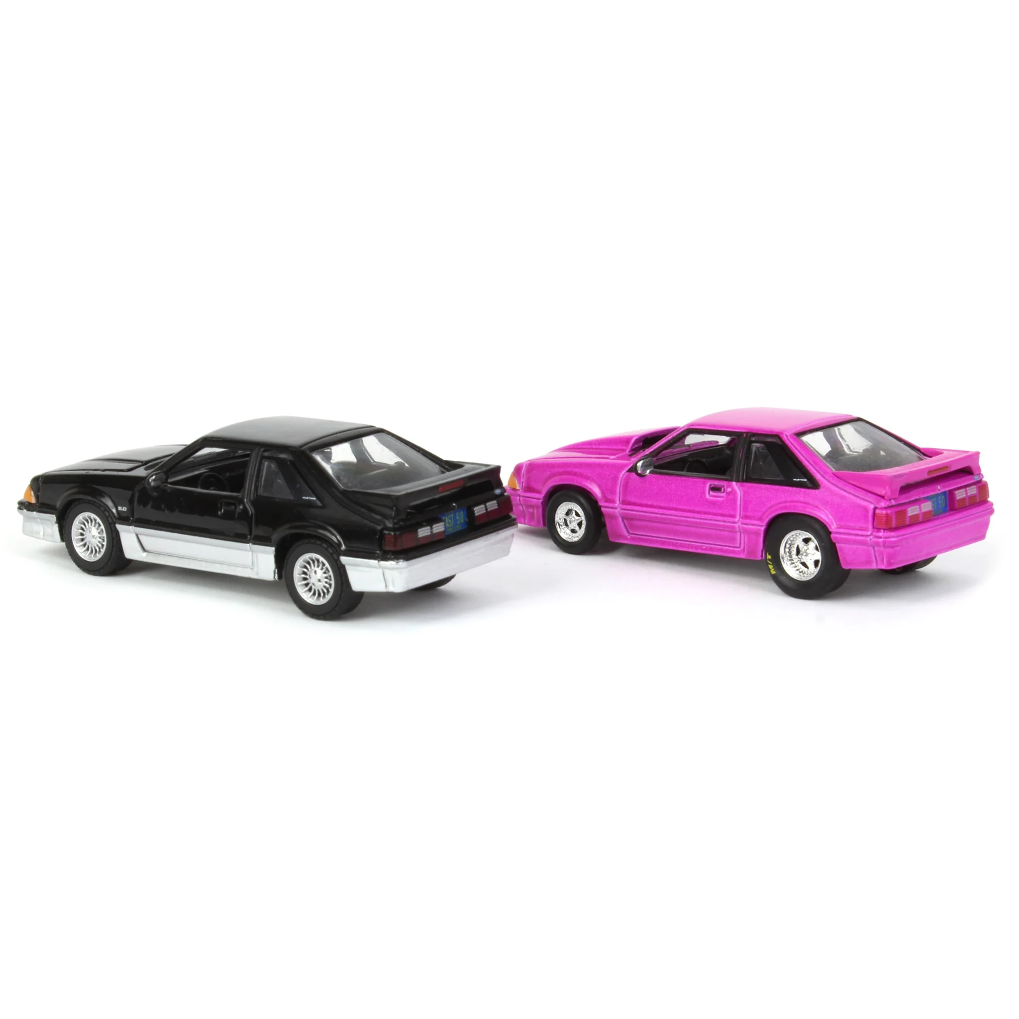 1/64 Twin Pack 1988 Ford Mustang GT Stock & Modified Set, Black/Silver & Pink, LP Diecast Project Garage - Image 4