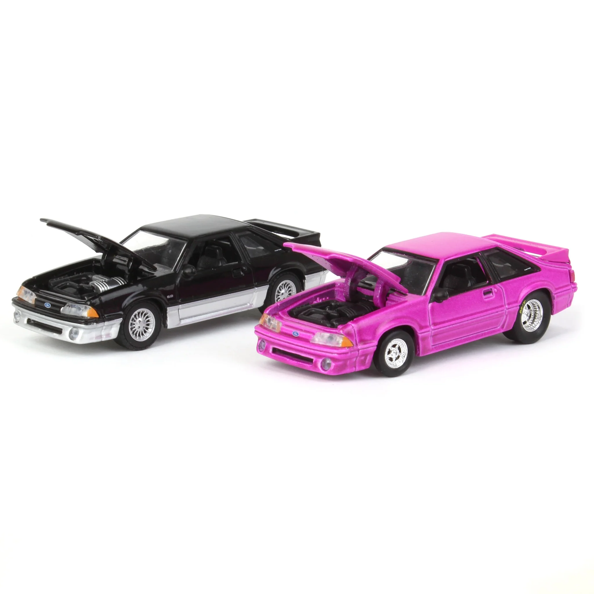 1/64 Twin Pack 1988 Ford Mustang GT Stock & Modified Set, Black/Silver & Pink, LP Diecast Project Garage - Image 5