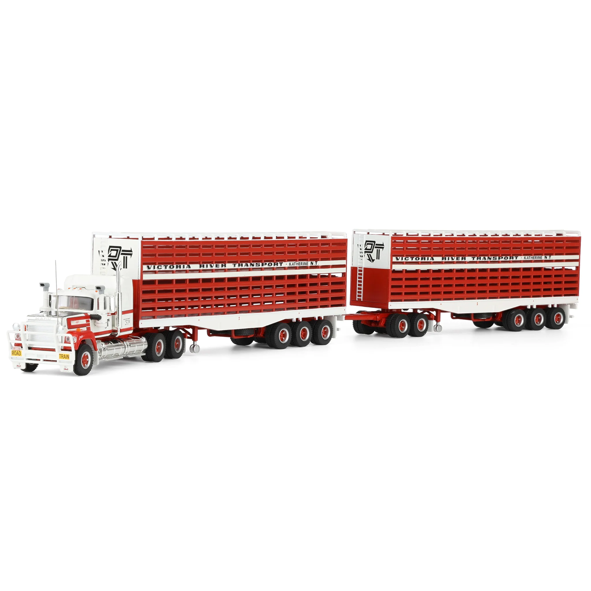 1/64 Victoria River Livestock Road Train with Mack Truck, 2 Trailers & Dolly by Highway Replicas