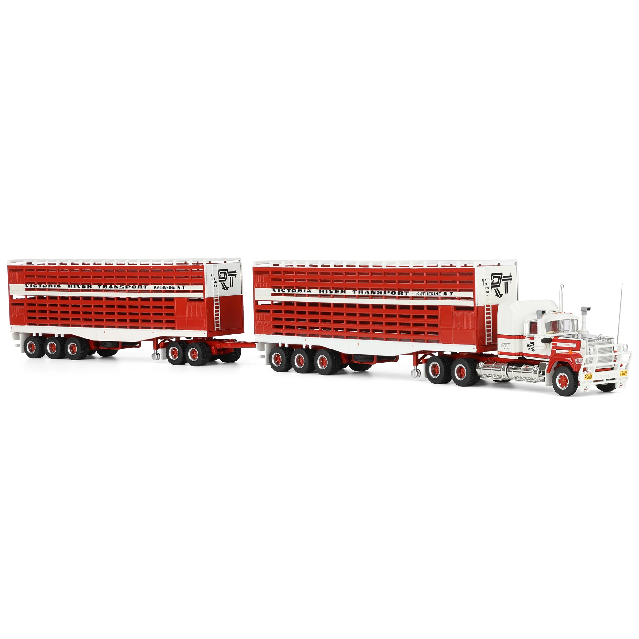 1/64 Victoria River Livestock Road Train with Mack Truck, 2 Trailers & Dolly by Highway Replicas - Image 2