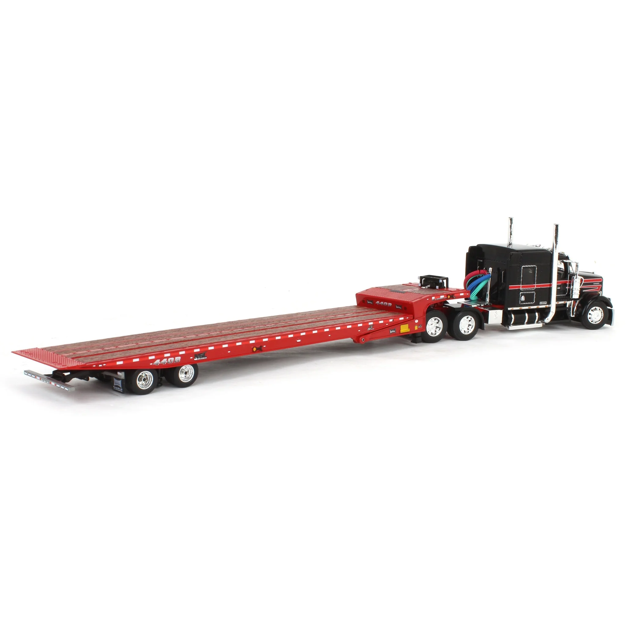 1/64 Black/Viper Red Kenworth W900L with Landoll 440B-50CA Traveling Axle Trailer, DCP by First Gear - Image 3