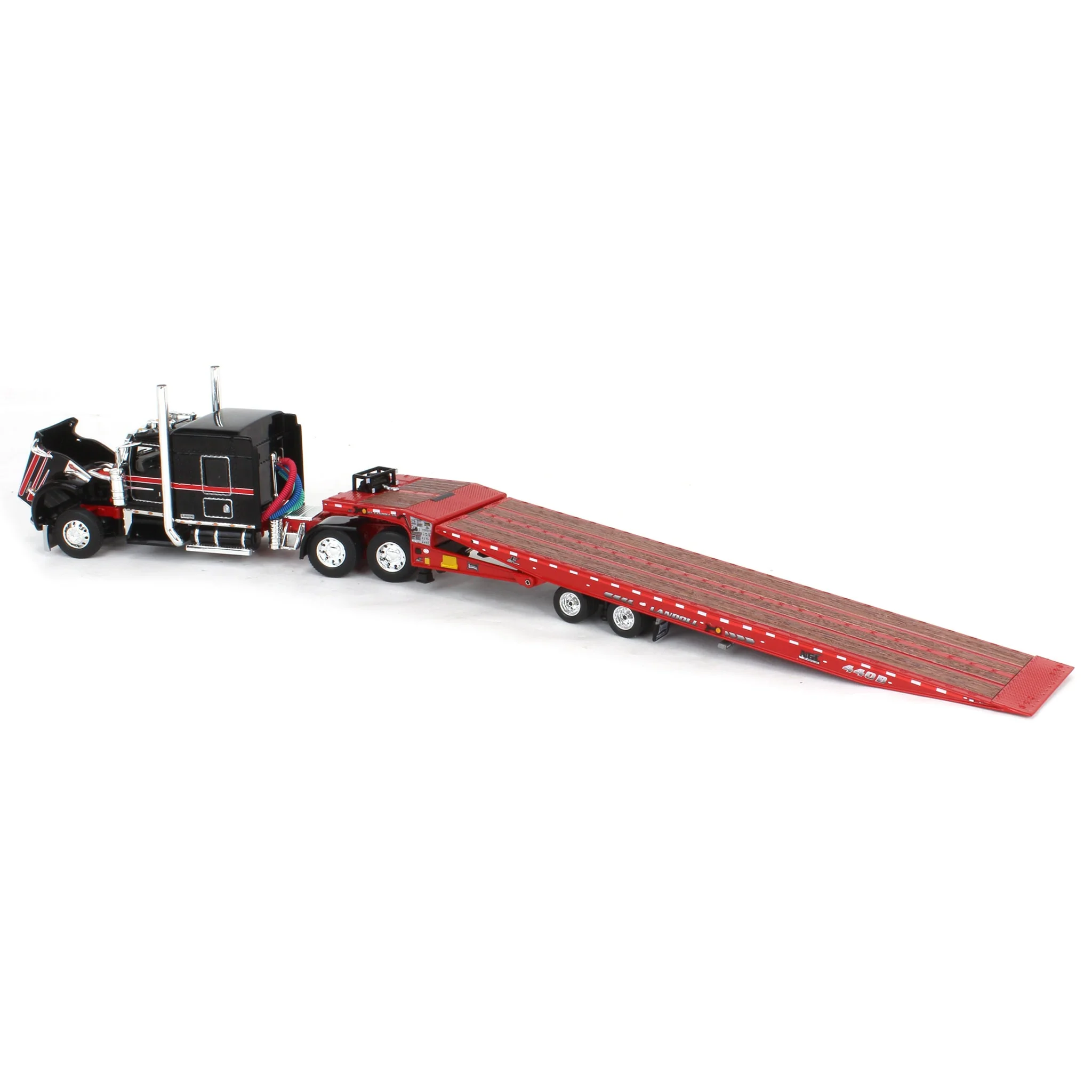 1/64 Black/Viper Red Kenworth W900L with Landoll 440B-50CA Traveling Axle Trailer, DCP by First Gear - Image 4