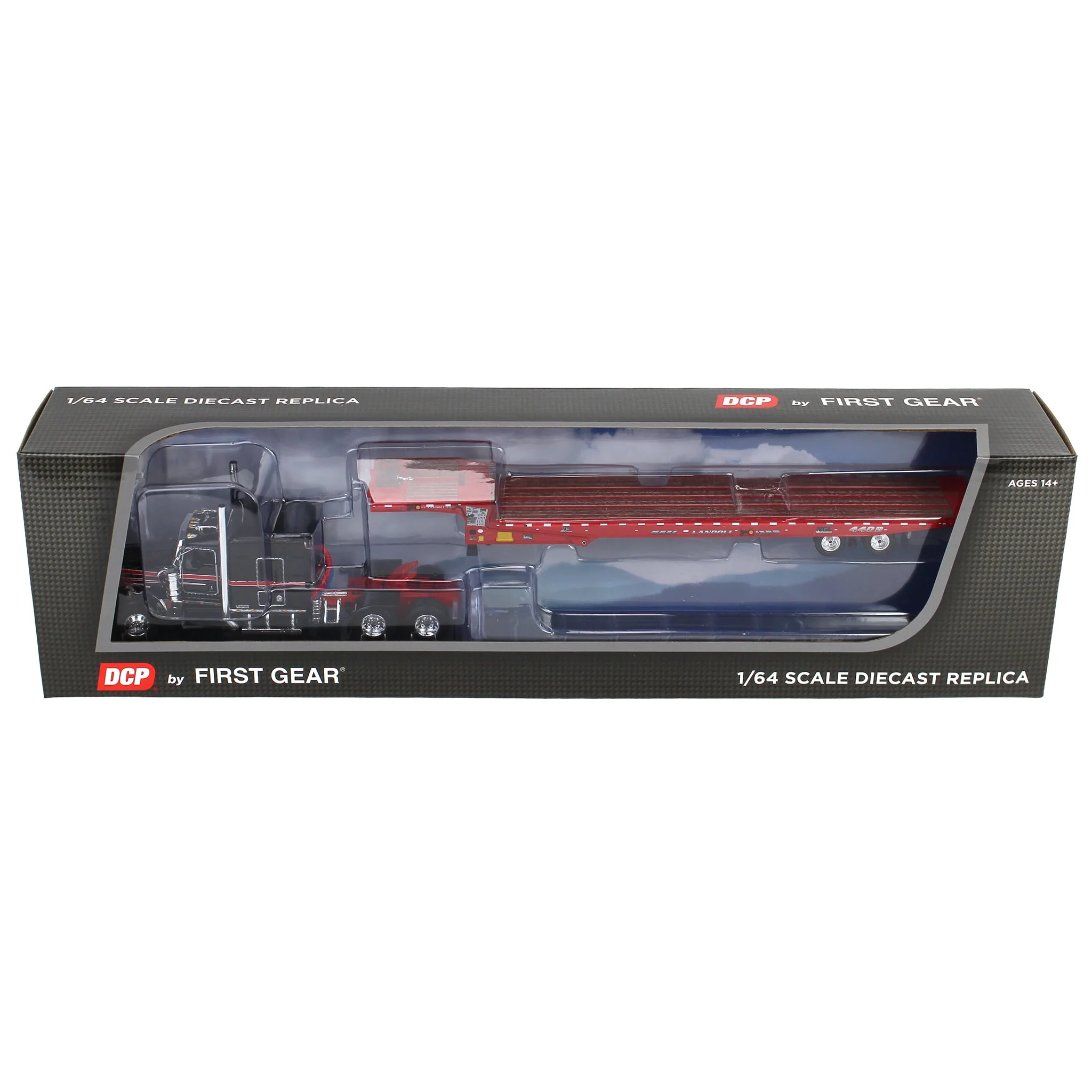 1/64 Black/Viper Red Kenworth W900L with Landoll 440B-50CA Traveling Axle Trailer, DCP by First Gear - Image 5