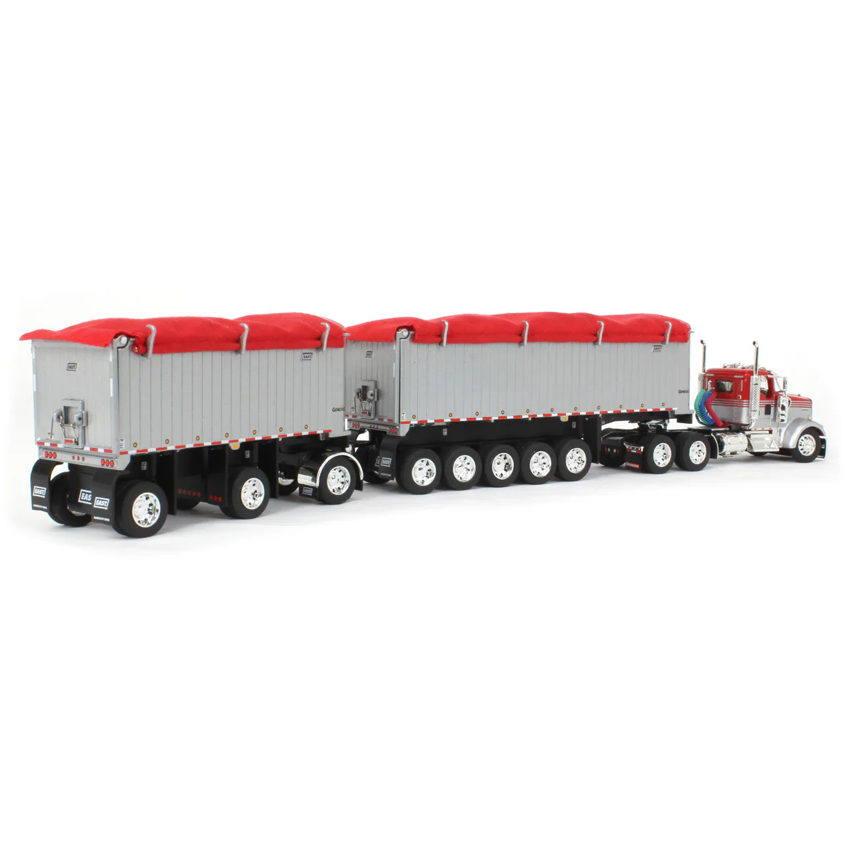1/64 Viper Red/Silver Kenworth W900L with 31ft & 20ft End Dump Trailers, DCP by First Gear - Image 3