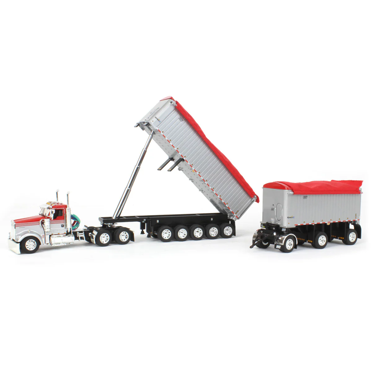1/64 Viper Red/Silver Kenworth W900L with 31ft & 20ft End Dump Trailers, DCP by First Gear - Image 5