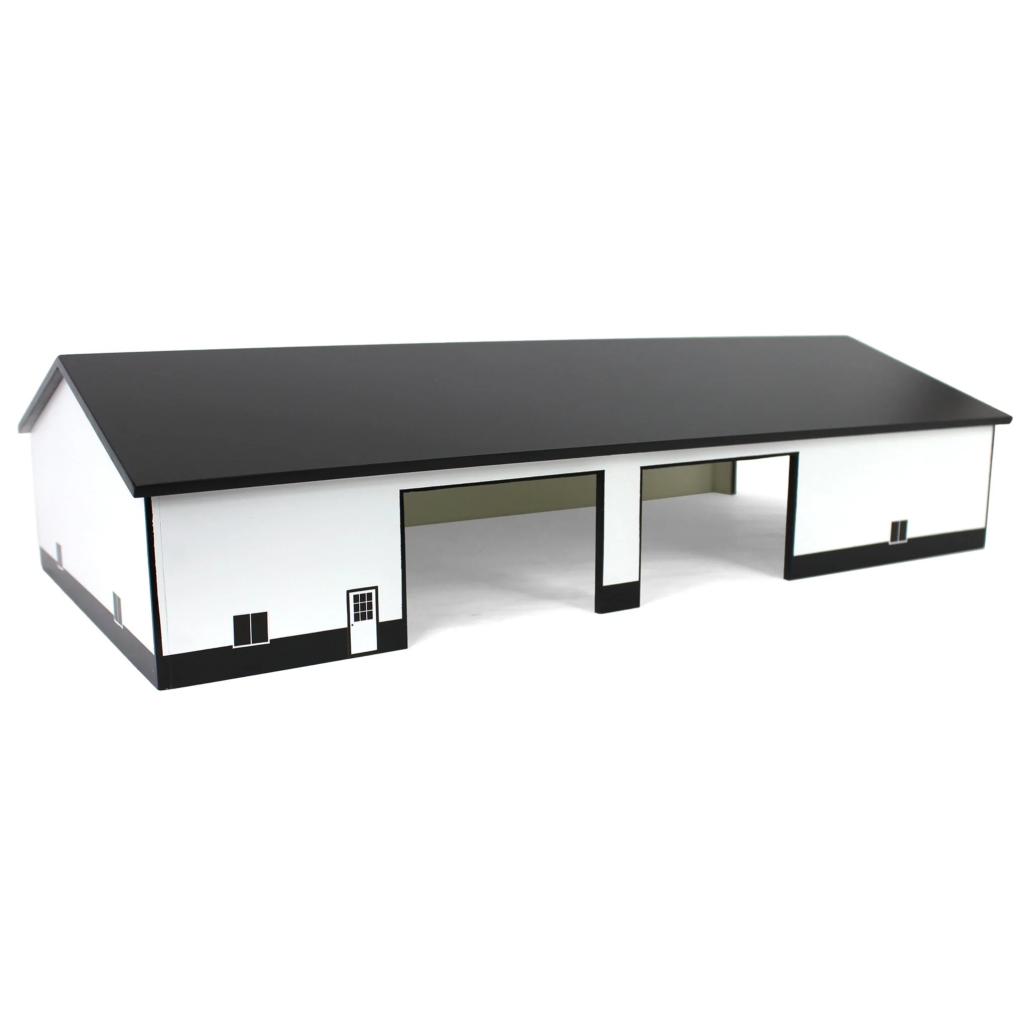 1/64 White & Black 60ft x 120ft Wooden Implement Shed with Double Side Doors - Image 2