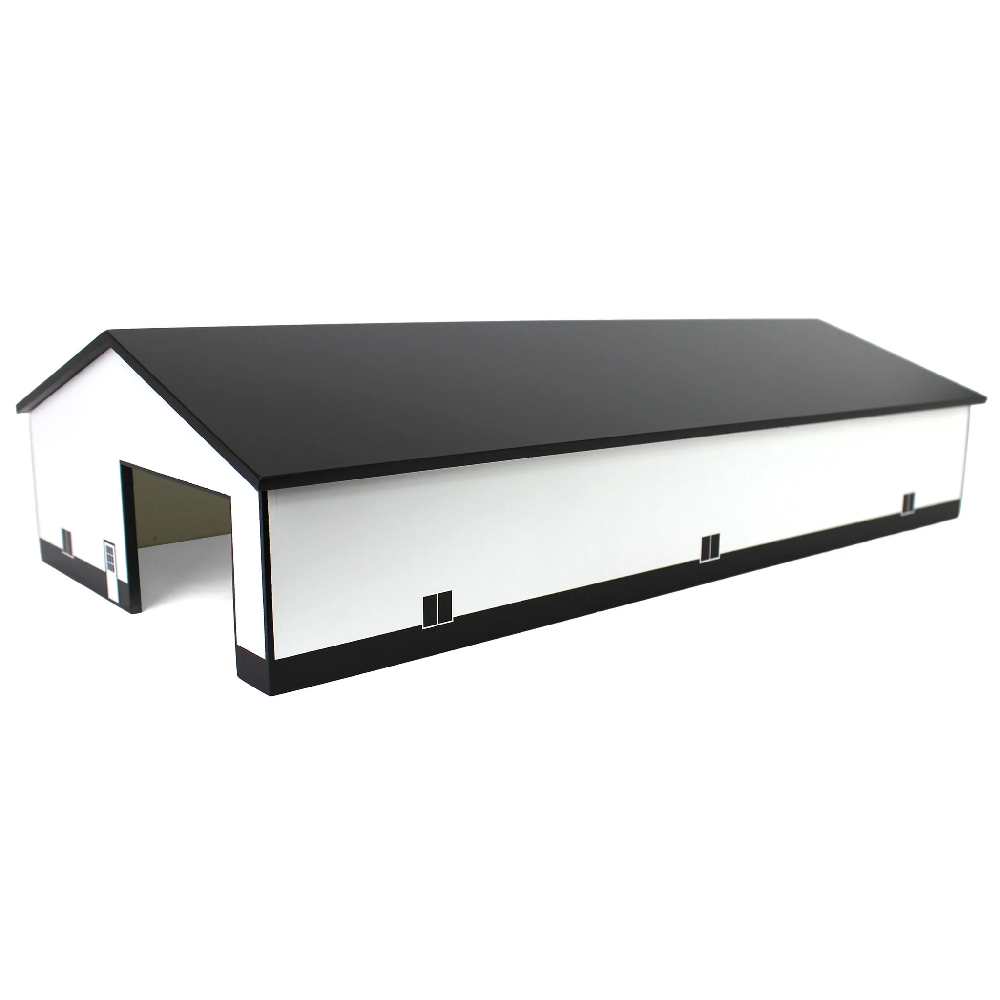 1/64 White & Black 60ft x 120ft Wooden Implement Shed with Double Side Doors - Image 3