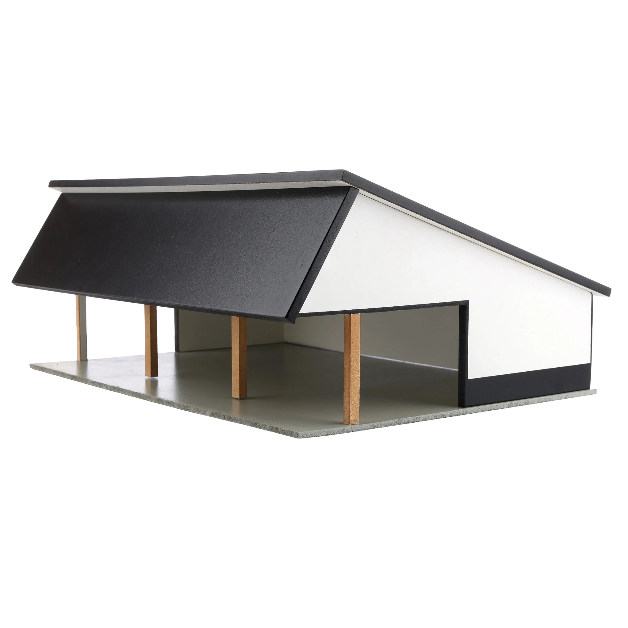 1/64 White & Black 64ft x 48ft Wooden Cattle Shed with Removeable Roof - Image 2