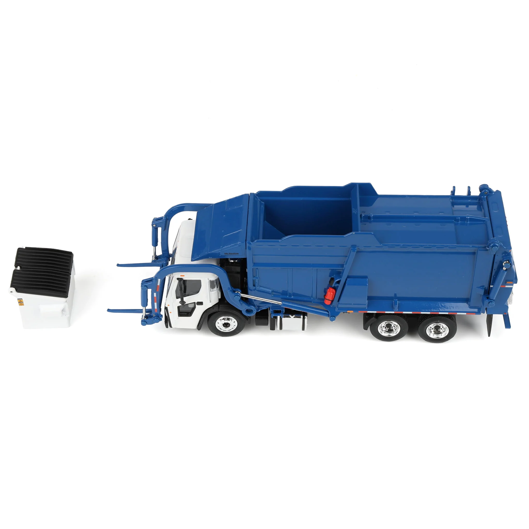 1/64 White/Blue Mack LR Truck with McNeilus Meridian FEL Refuse Body & Refuse Bin, DCP by First Gear - Image 5
