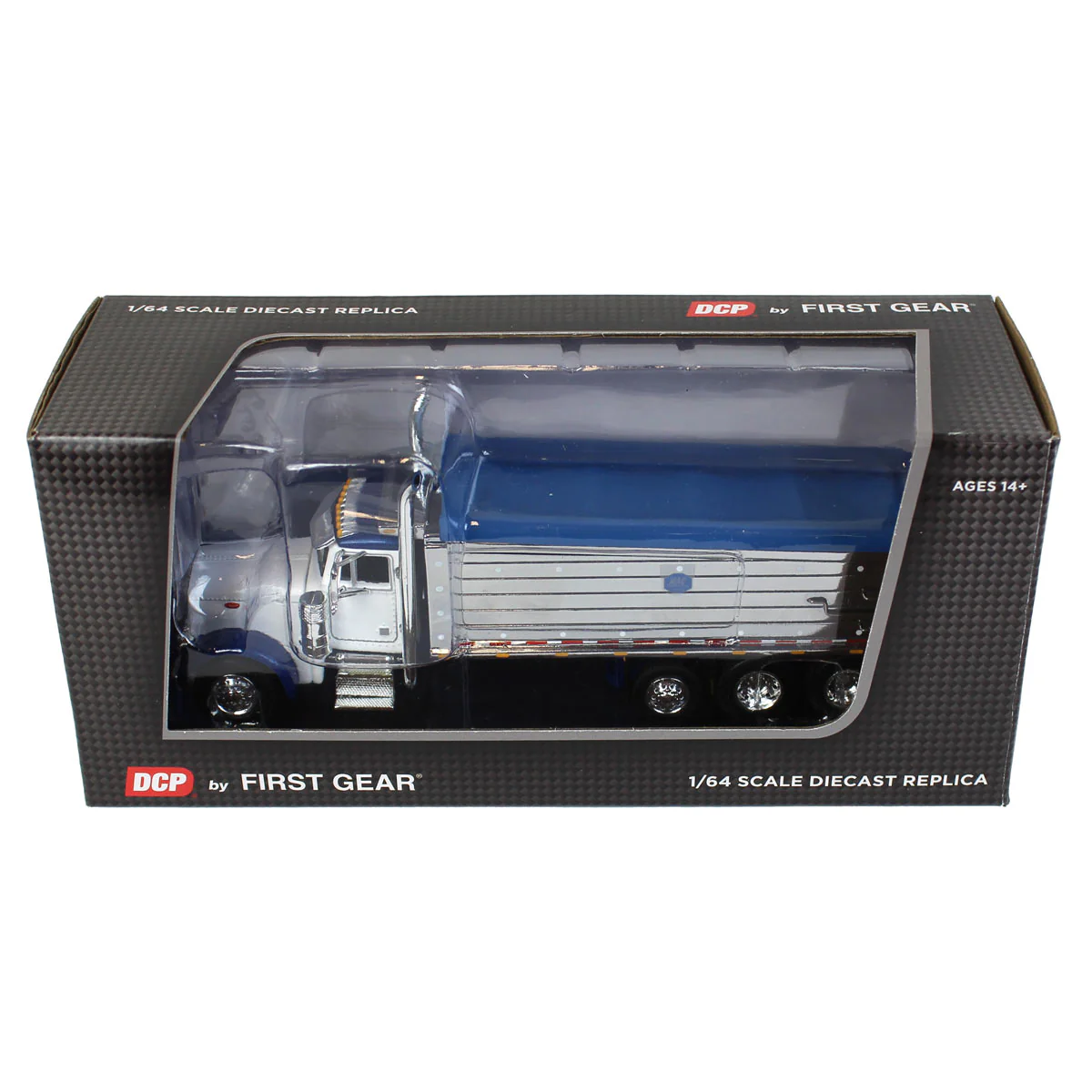 1/64 Peterbilt 379Truck with Tri-axle Chrome MAC Dump Body, White/Blue, DCP by First Gear - Image 6
