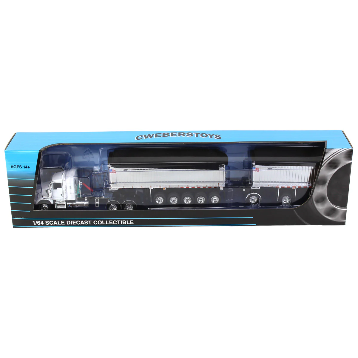 1/64 White/Chrome Kenworth T800 Semi Truck with Chrome East Genesis II End Dump Trailers, DCP by First Gear - Image 6
