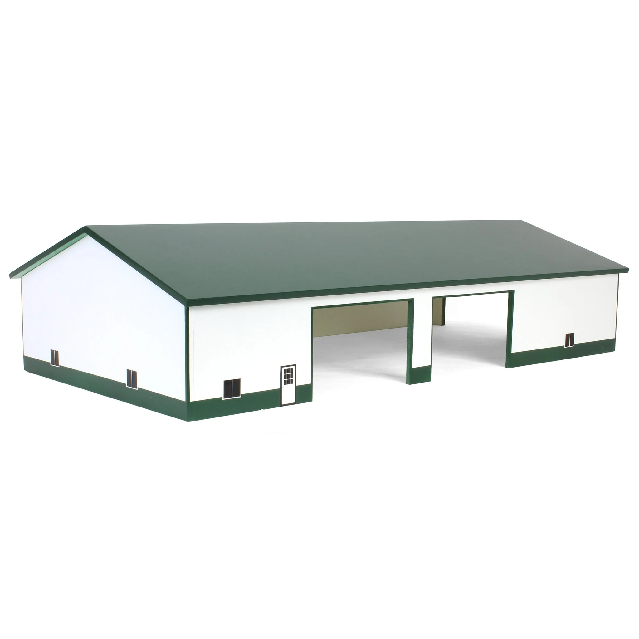 1/64 White & Forest Green 60ft x 120ft Wooden Implement Shed with Double Side Doors - Image 2