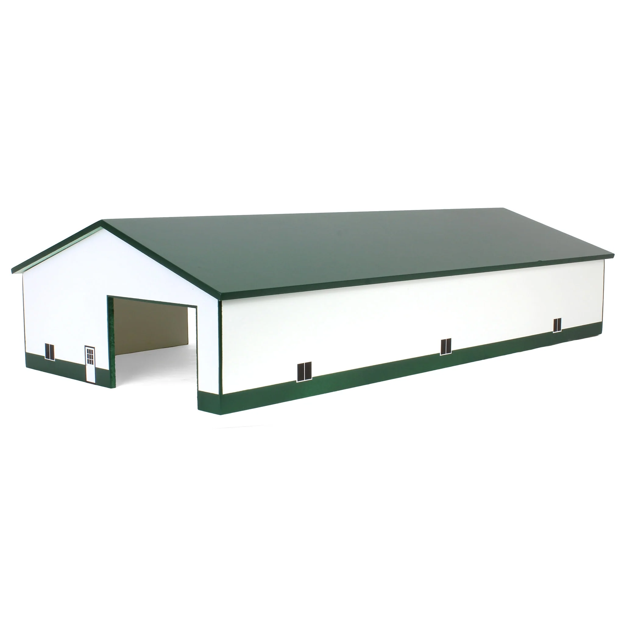 1/64 White & Forest Green 60ft x 120ft Wooden Implement Shed with Double Side Doors - Image 4