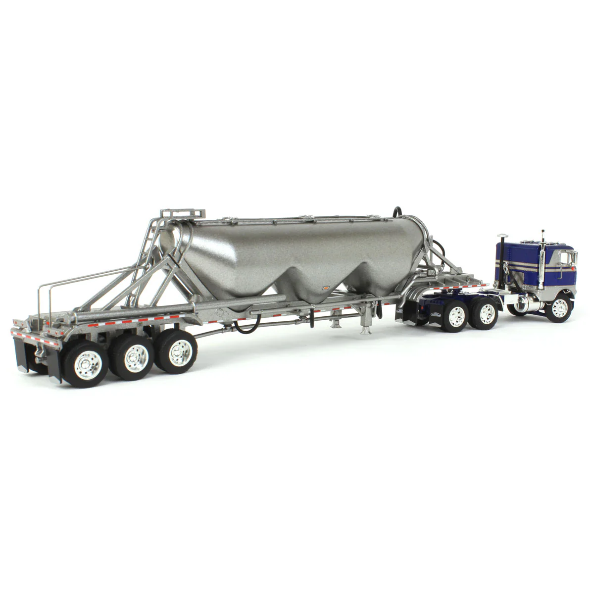 1/64 White-Freightliner Cabover Semi Truck with Tri-Axle Pneumatic Tanker, Gray & Blue, DCP by First Gear - Image 3