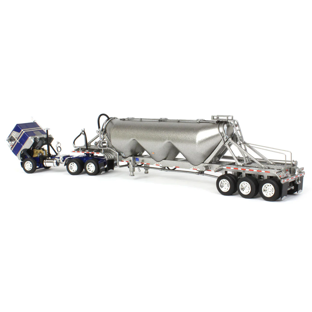 1/64 White-Freightliner Cabover Semi Truck with Tri-Axle Pneumatic Tanker, Gray & Blue, DCP by First Gear - Image 4