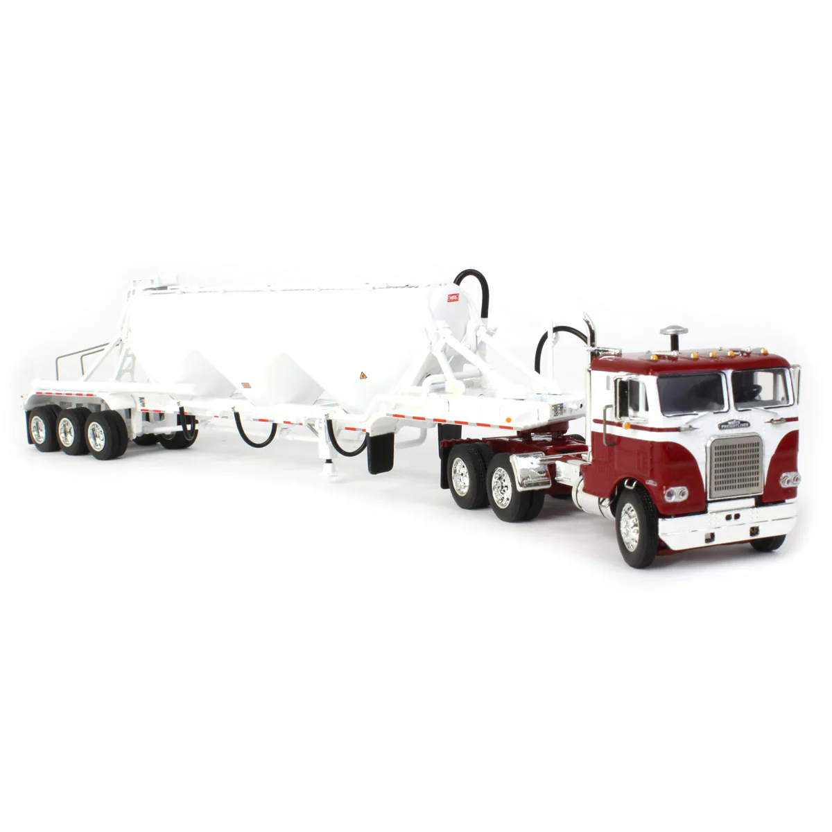 1/64 White-Freightliner Cabover Semi Truck with Tri-Axle Pneumatic Tanker, White & Maroon, DCP by First Gear - Image 2