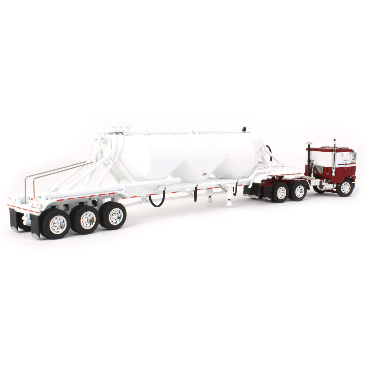 1/64 White-Freightliner Cabover Semi Truck with Tri-Axle Pneumatic Tanker, White & Maroon, DCP by First Gear - Image 3
