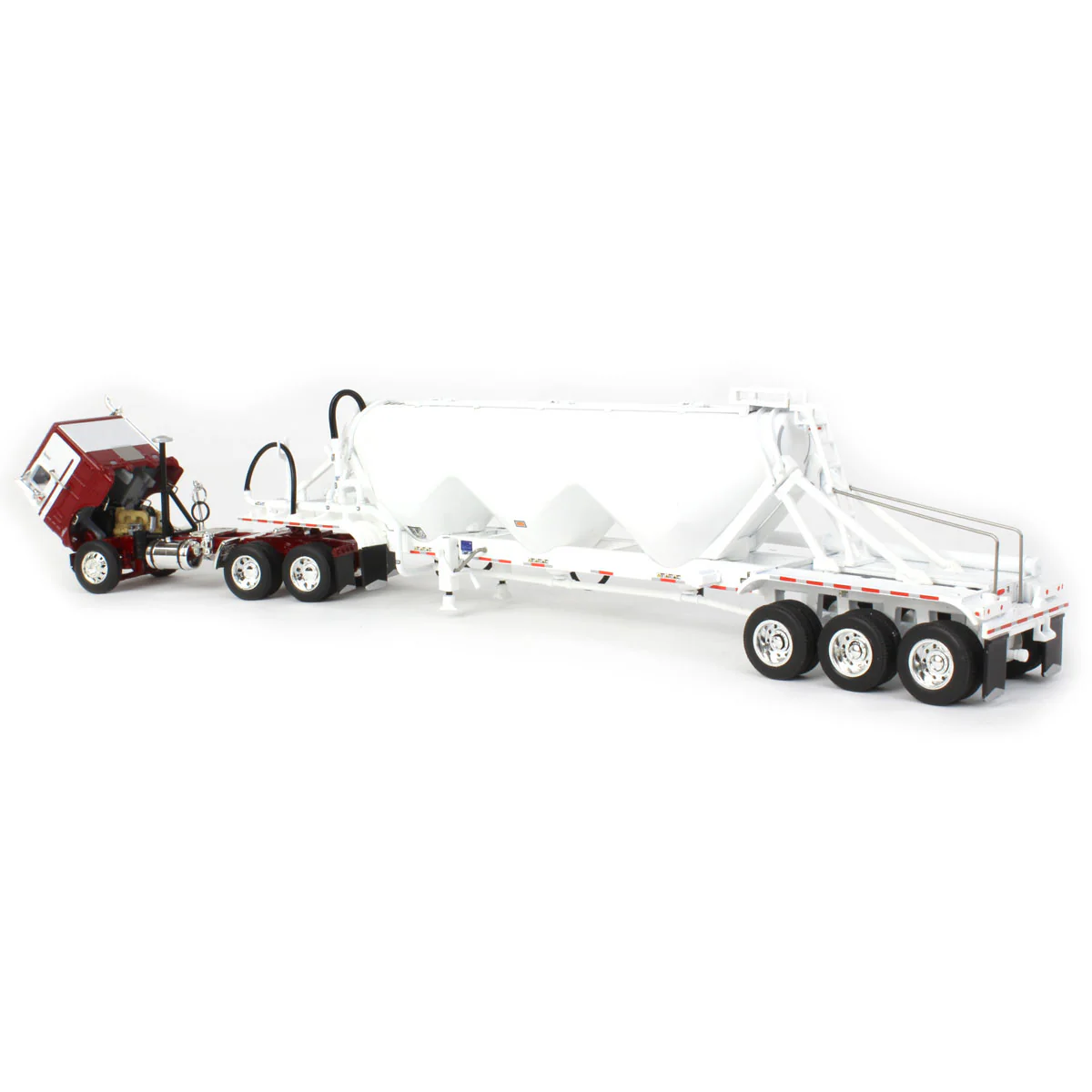 1/64 White-Freightliner Cabover Semi Truck with Tri-Axle Pneumatic Tanker, White & Maroon, DCP by First Gear - Image 4