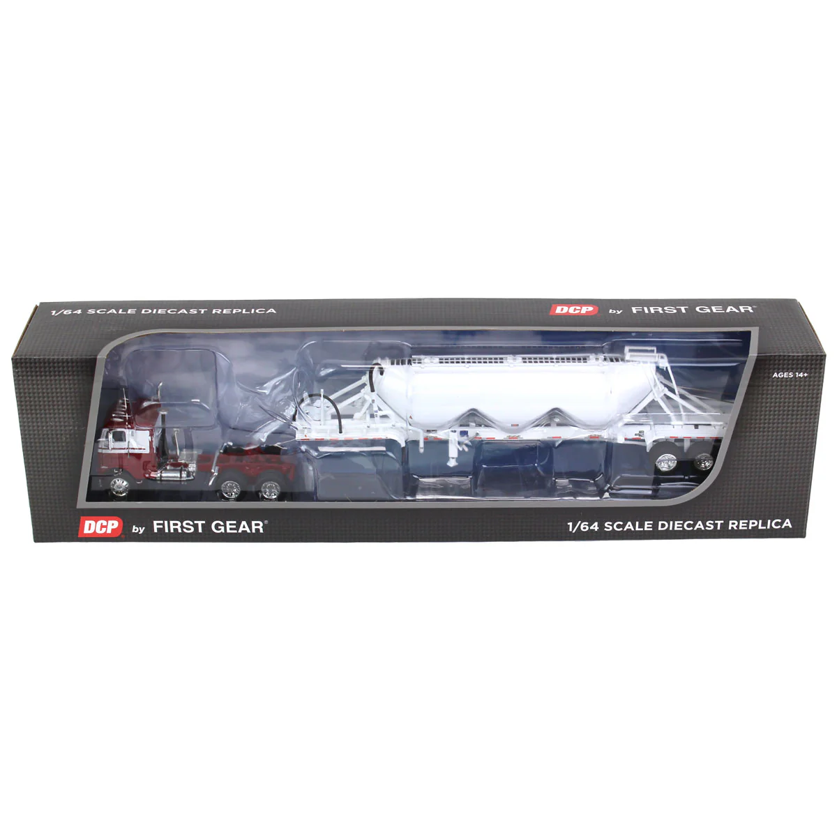 1/64 White-Freightliner Cabover Semi Truck with Tri-Axle Pneumatic Tanker, White & Maroon, DCP by First Gear - Image 5