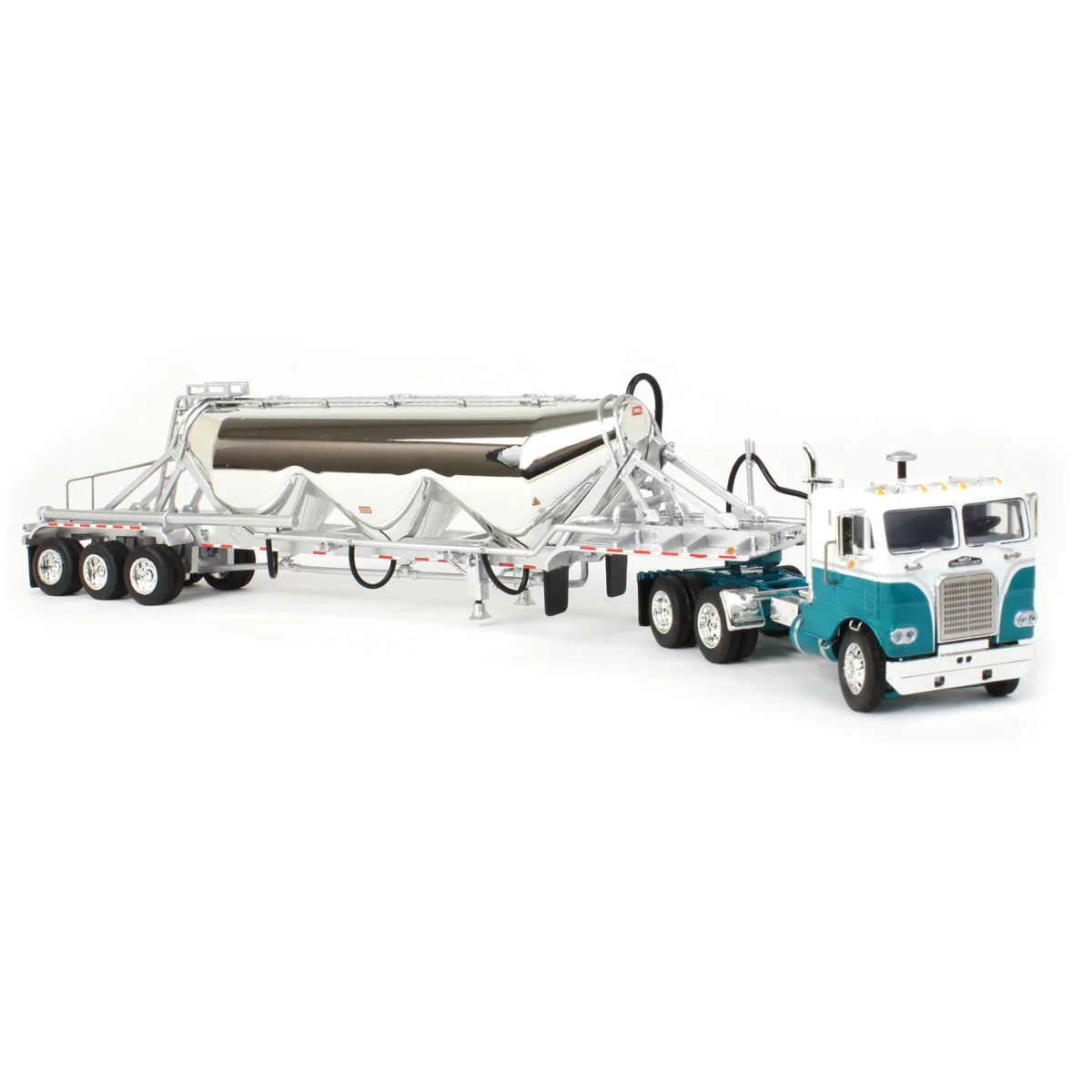 1/64 White-Freightliner Cabover Semi Truck with Tri-Axle Pneumatic Tanker, White & Blue, DCP by First Gear - Image 2