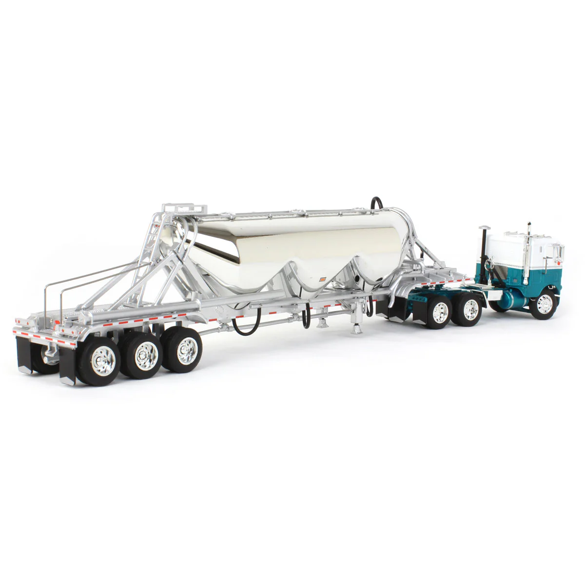 1/64 White-Freightliner Cabover Semi Truck with Tri-Axle Pneumatic Tanker, White & Blue, DCP by First Gear - Image 3