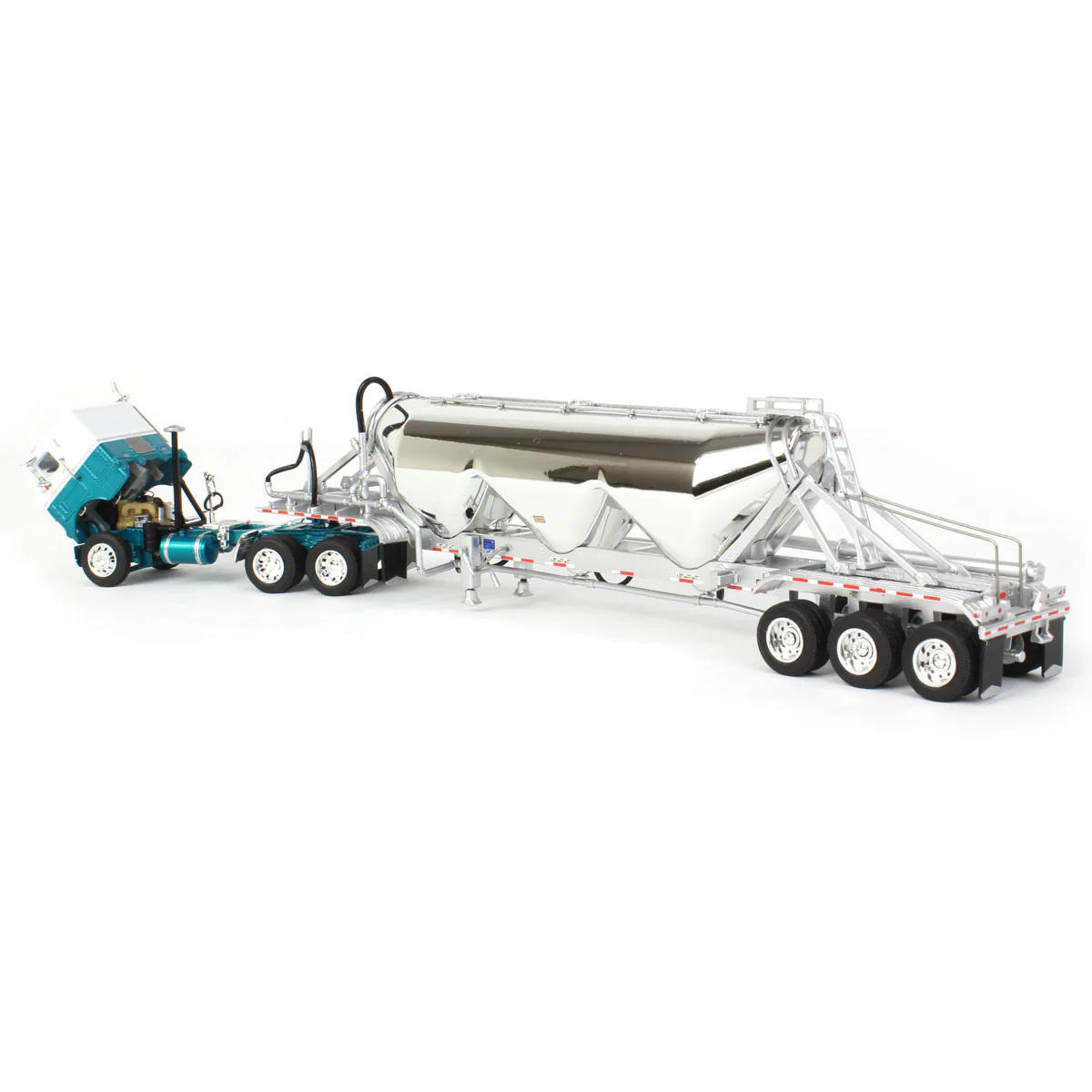 1/64 White-Freightliner Cabover Semi Truck with Tri-Axle Pneumatic Tanker, White & Blue, DCP by First Gear - Image 4