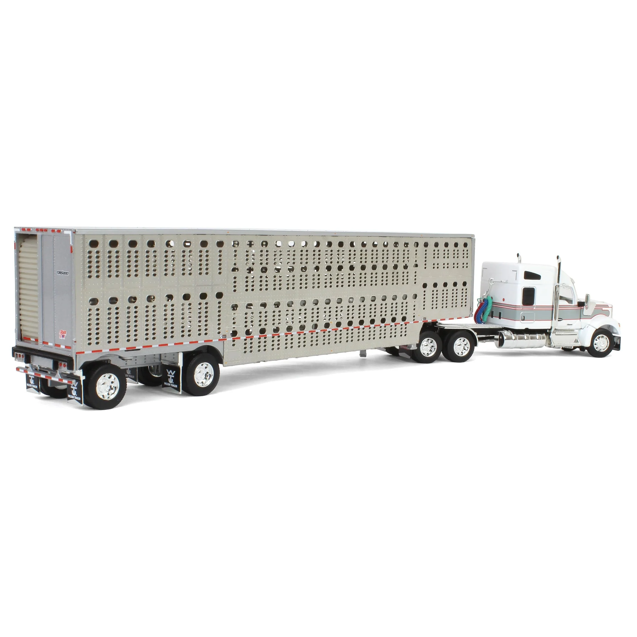 1/64 White & Gray Kenworth W990 with Wilson Silverstar Livestock Trailer, DCP by First Gear - Image 3