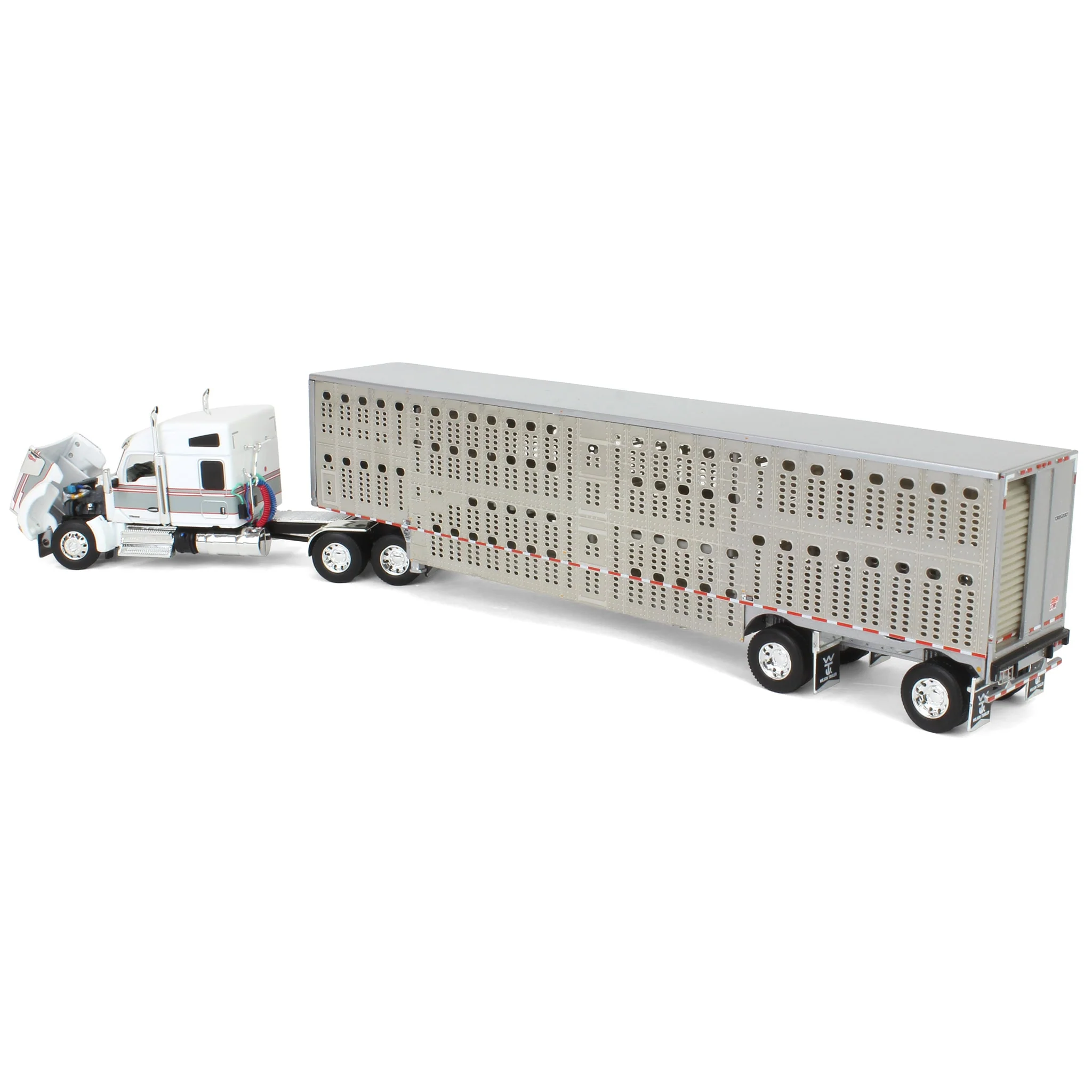 1/64 White & Gray Kenworth W990 with Wilson Silverstar Livestock Trailer, DCP by First Gear - Image 4