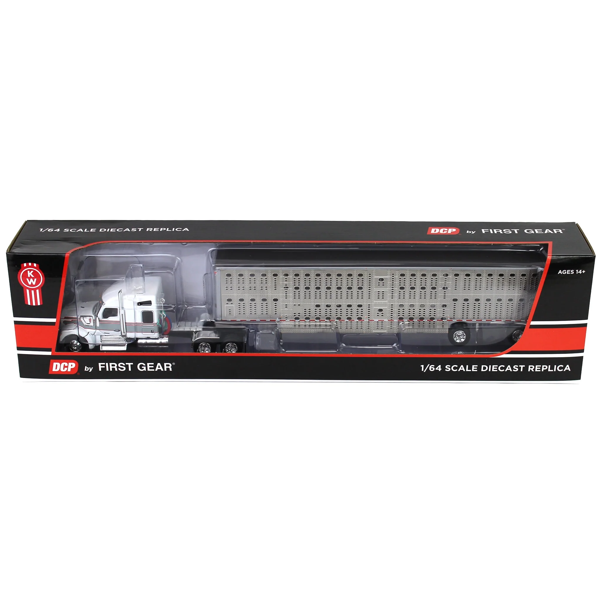 1/64 White & Gray Kenworth W990 with Wilson Silverstar Livestock Trailer, DCP by First Gear - Image 5