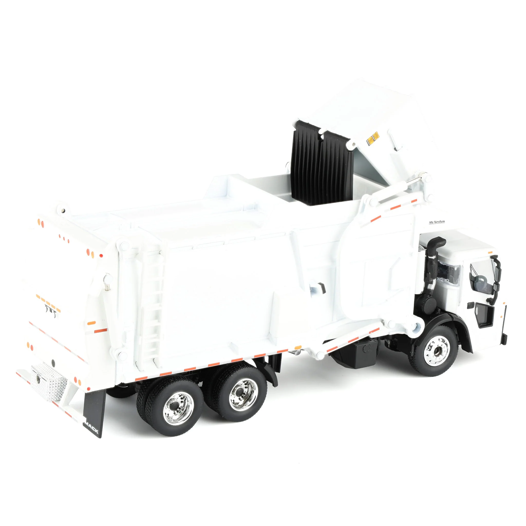 1/64 White Mack LR Truck with McNeilus Meridian FEL Refuse Body & Refuse Bin, DCP by First Gear - Image 3